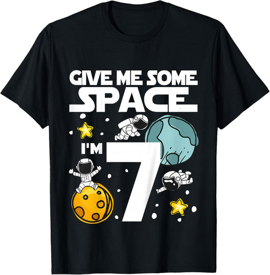 7 Year Old Outer Space Birthday Planets Astronaut 7th Gift T-Shirt - T-Shirt | Black