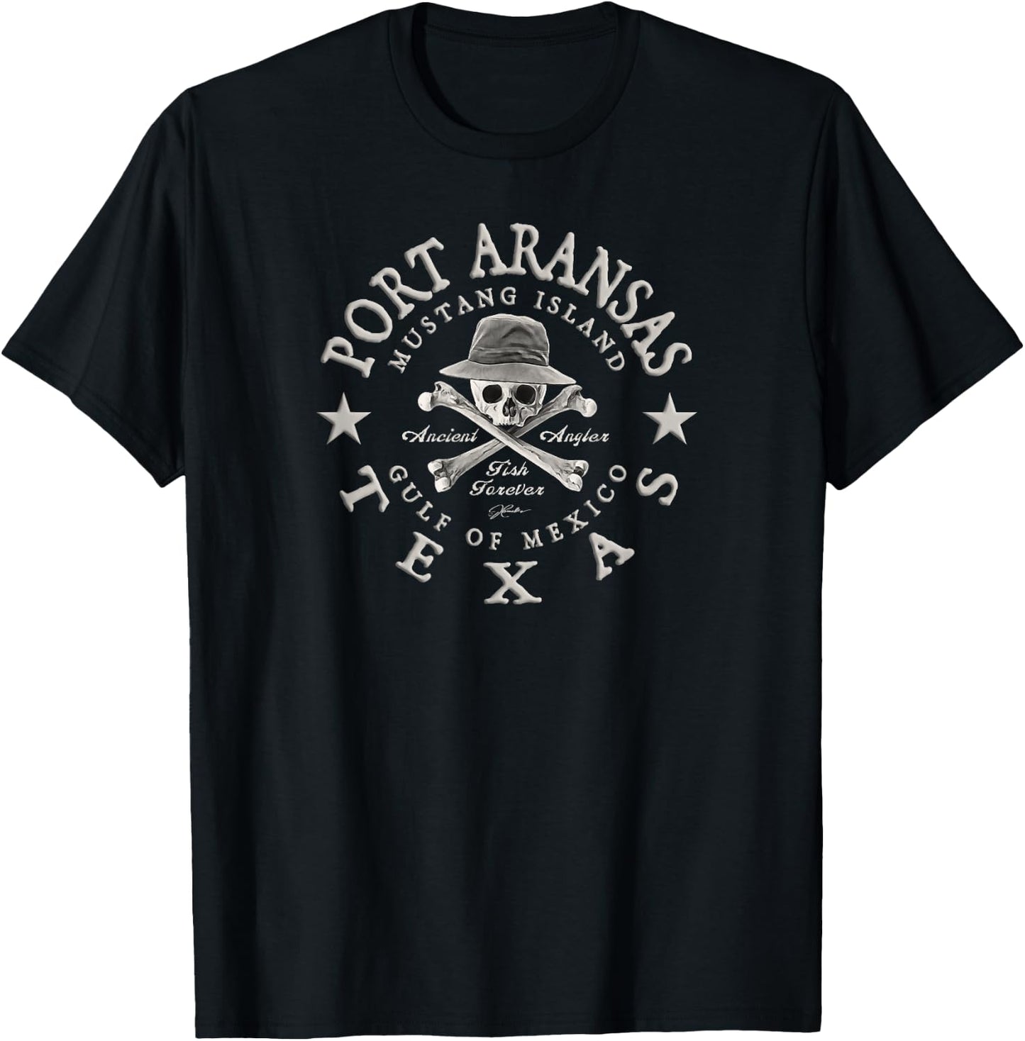 JCombs: Port Aransas, Texas, Ancient Angler, Fishing T-Shirt - T-Shirt | Black