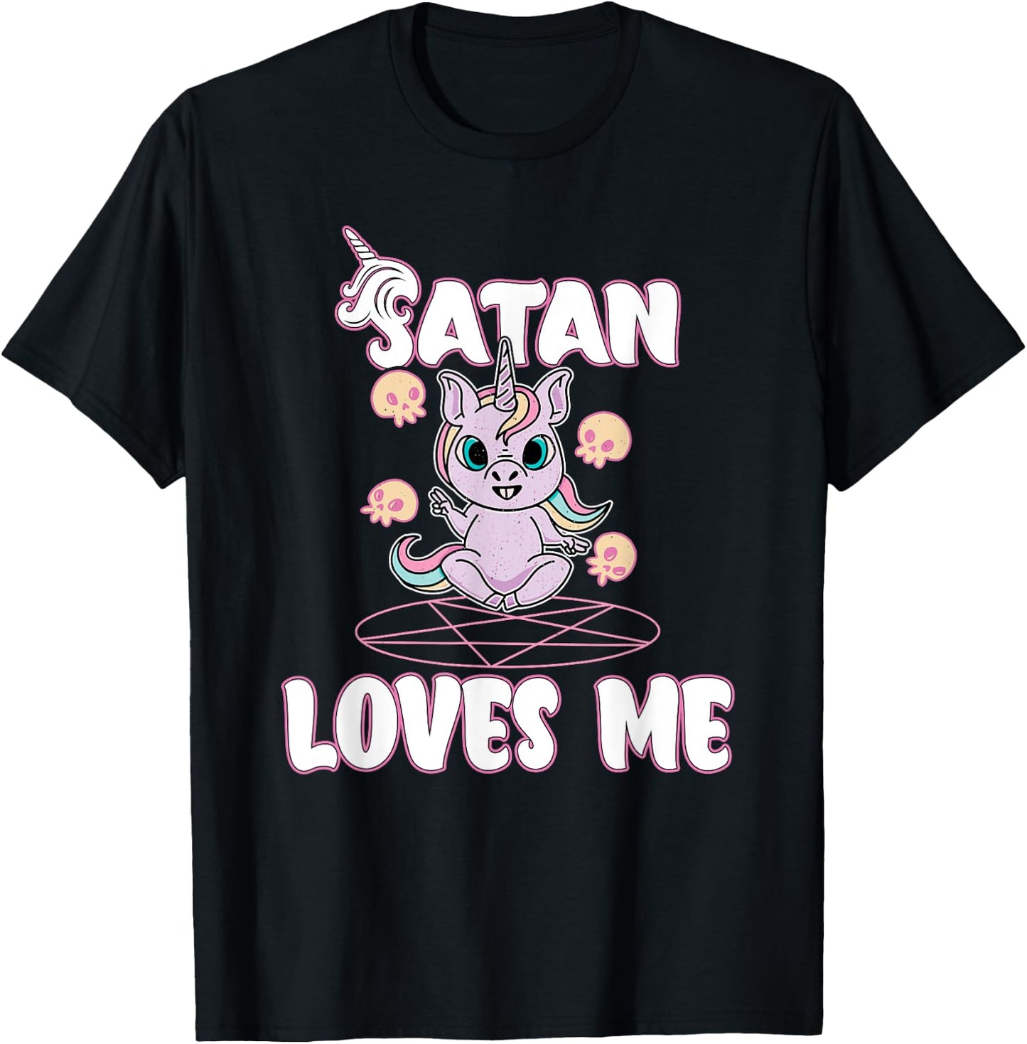 Satan Loves Me - Satanic Unicorn Satanism Baphomet T-Shirt - T-Shirt | Black