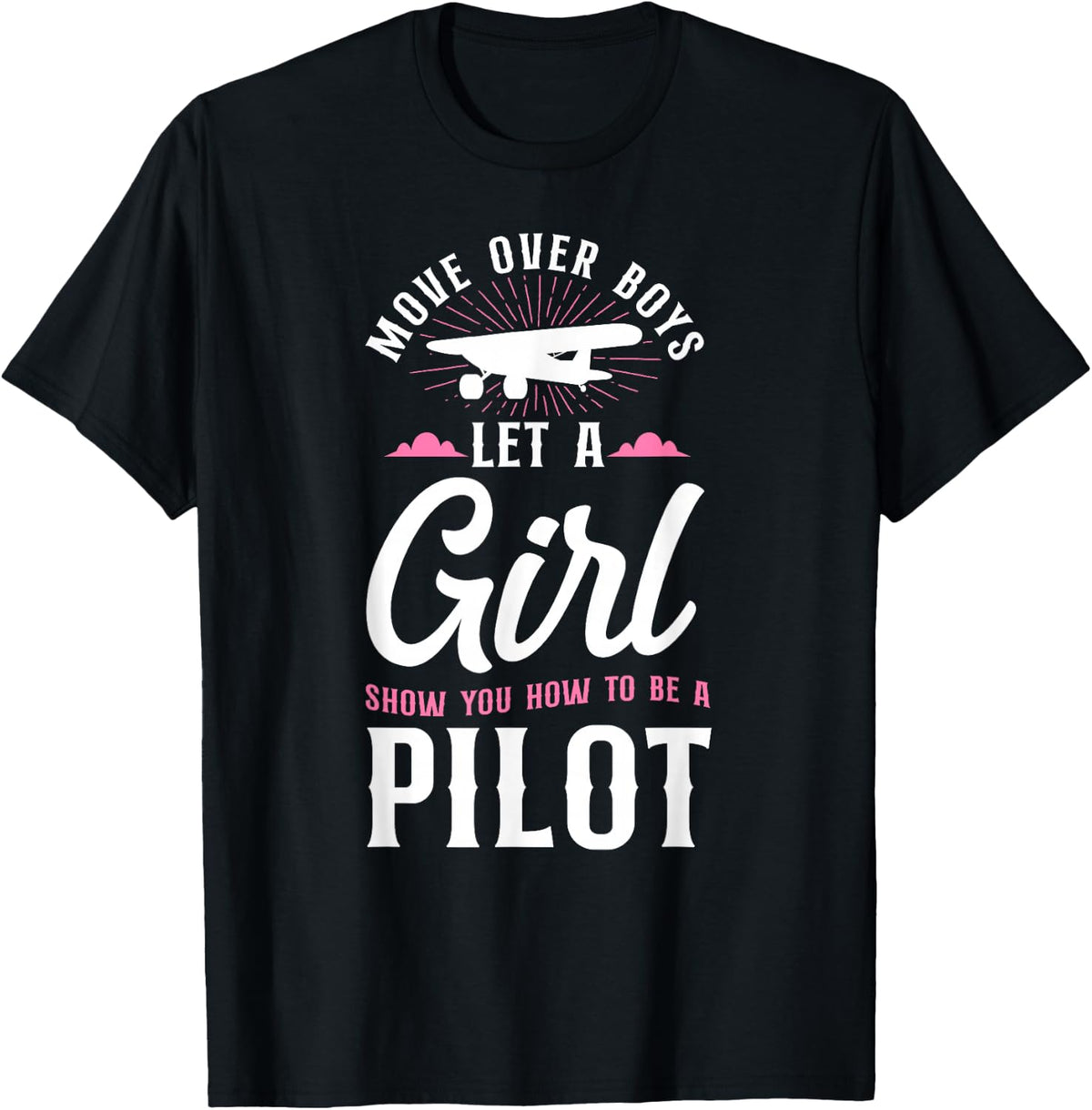 Airplane Pilot Girl Vintage Move Over Boys Let A Girl Show T-Shirt - T-Shirt | Black