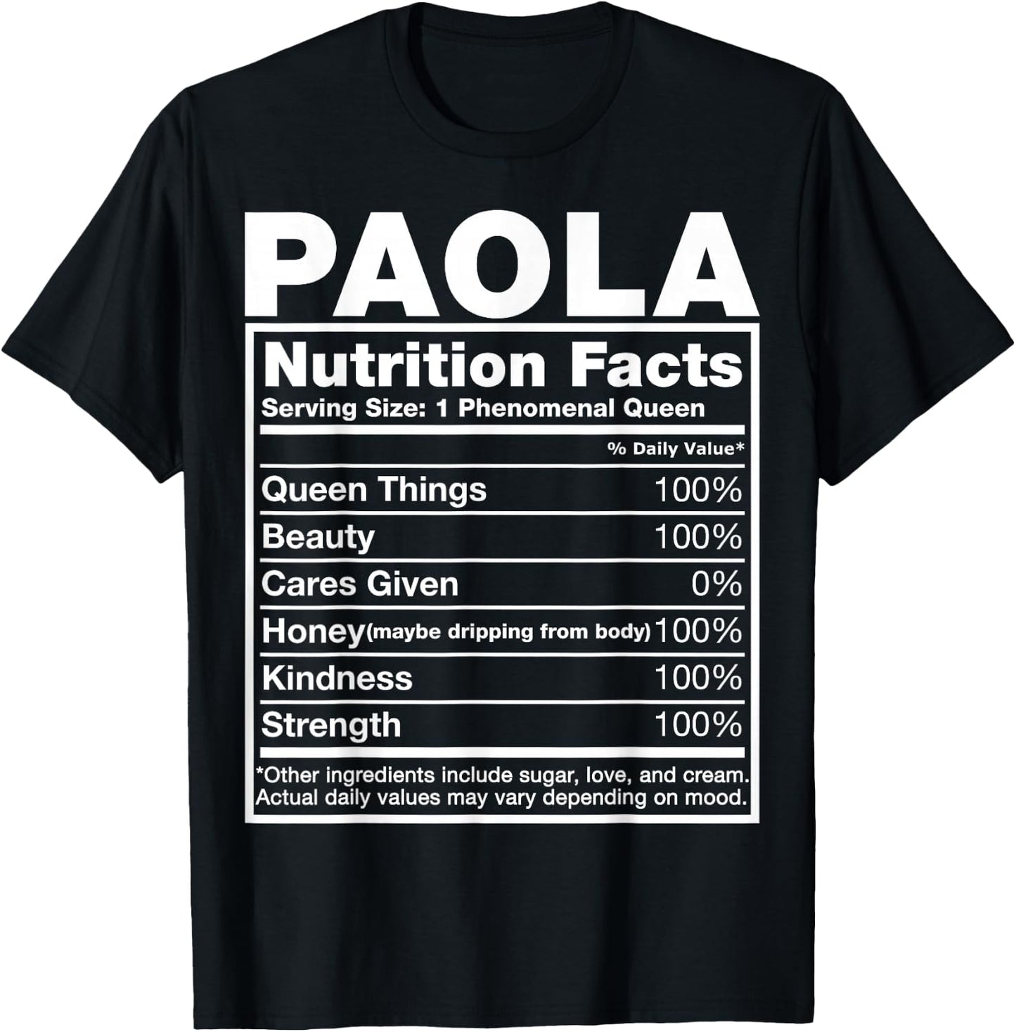 Paola Nutrition Facts Paola Name Birthday Shirt T-Shirt - T-Shirt | Black