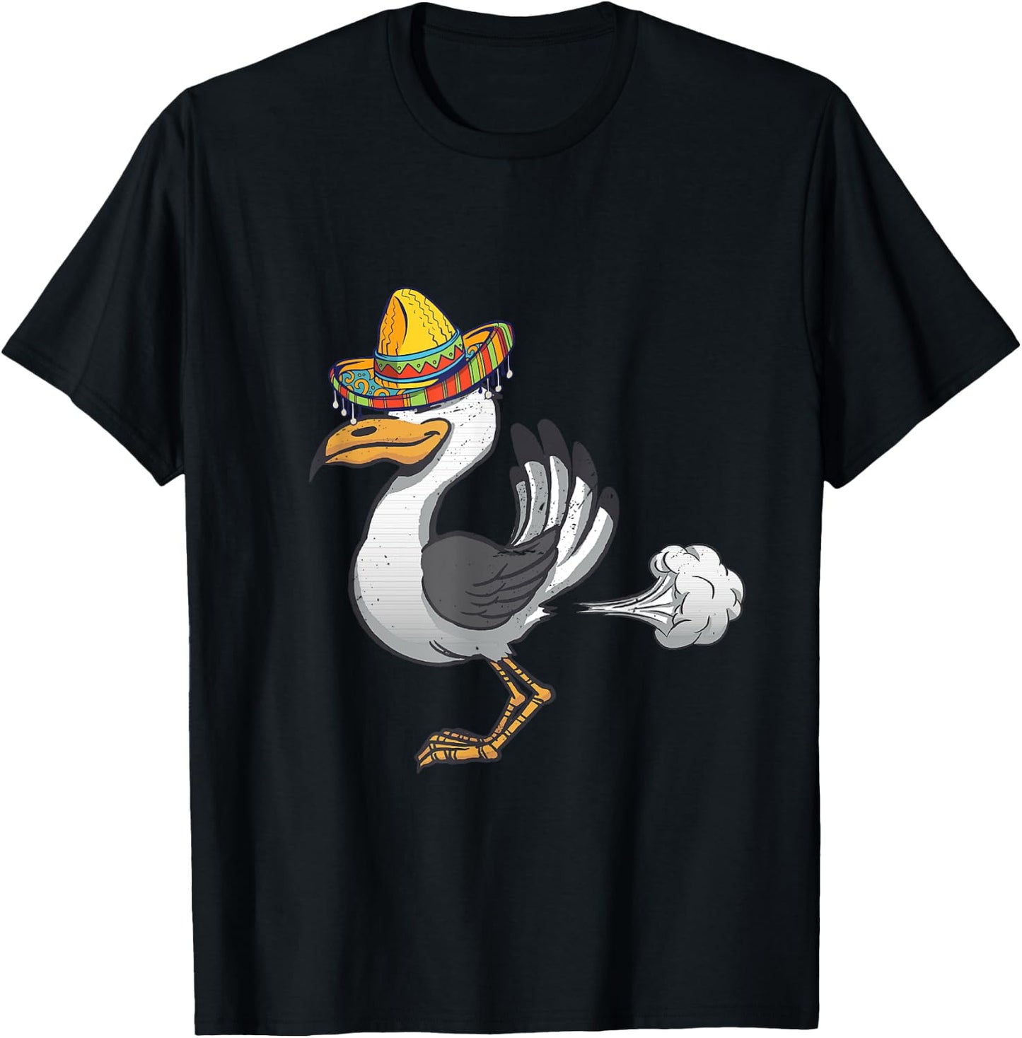 Funny Mexican Seagull Farting Sombrero Seagull Lover Gull T-Shirt - T-Shirt | Black