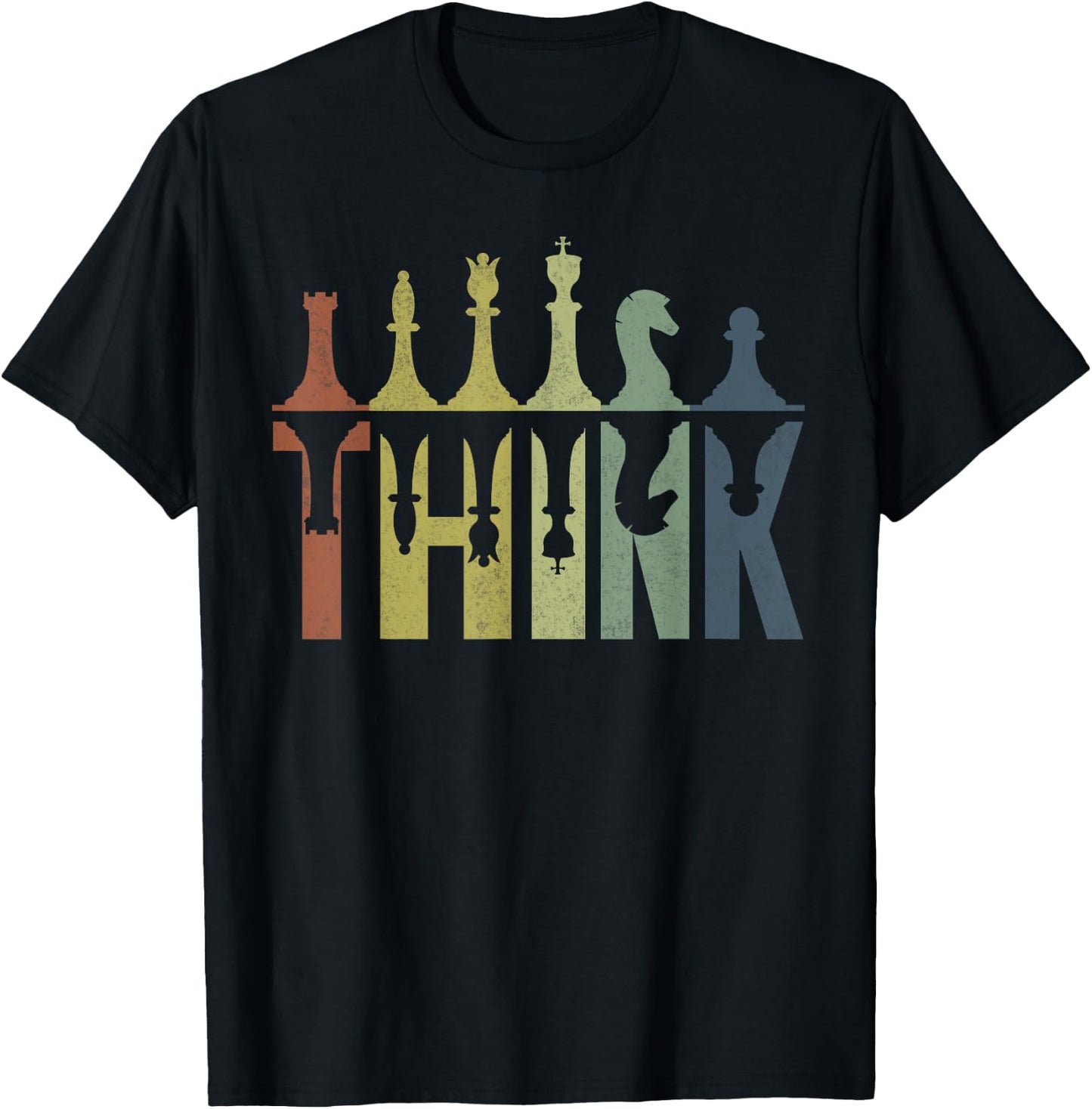 Think Retro Vintage Chess Pieces Player Gifts Chess Coach T-Shirt - T-Shirt | Black