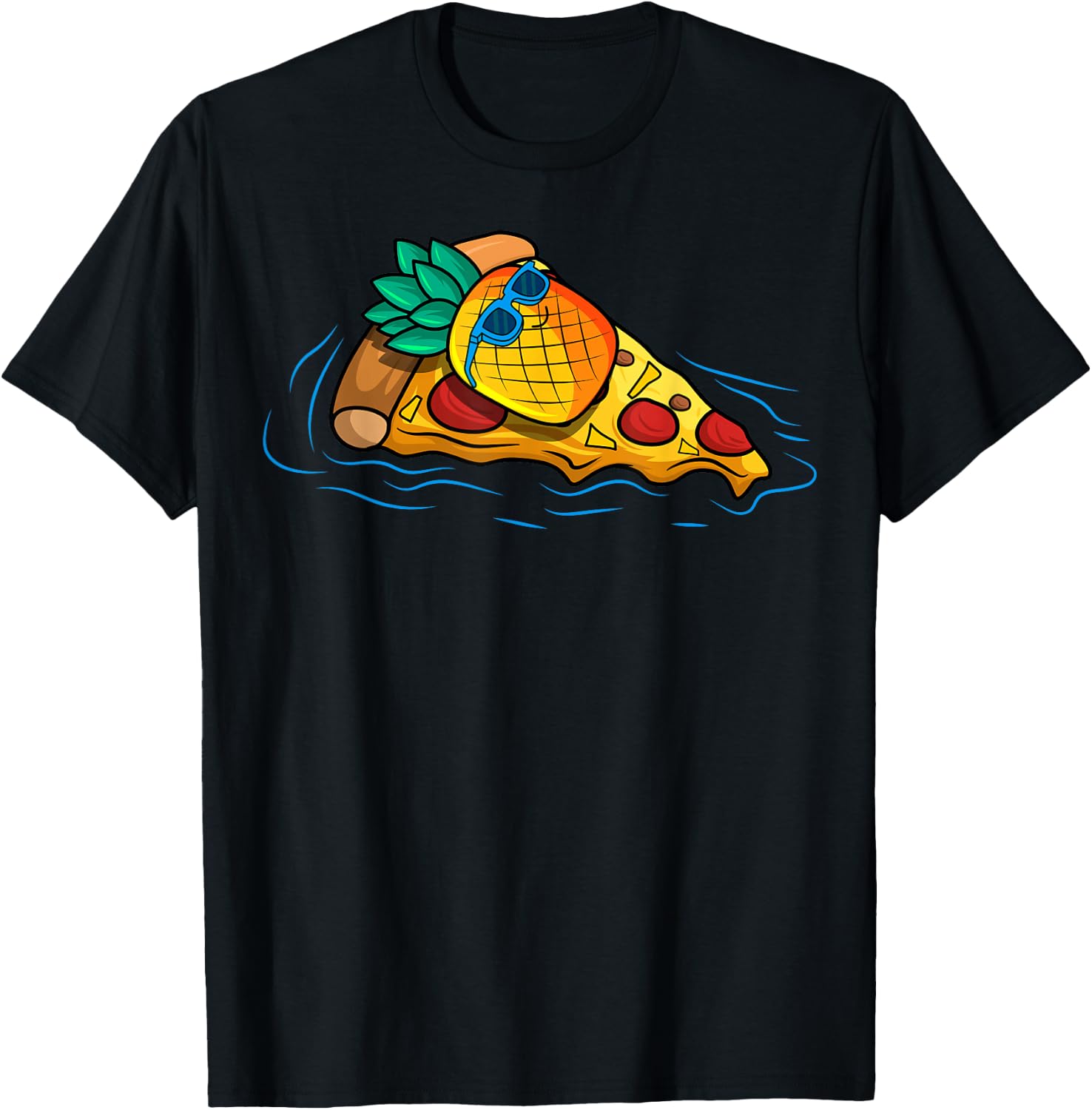 Pineapple Pizza Hawaiian Floating Food Snack Lover T-Shirt - T-Shirt | Black