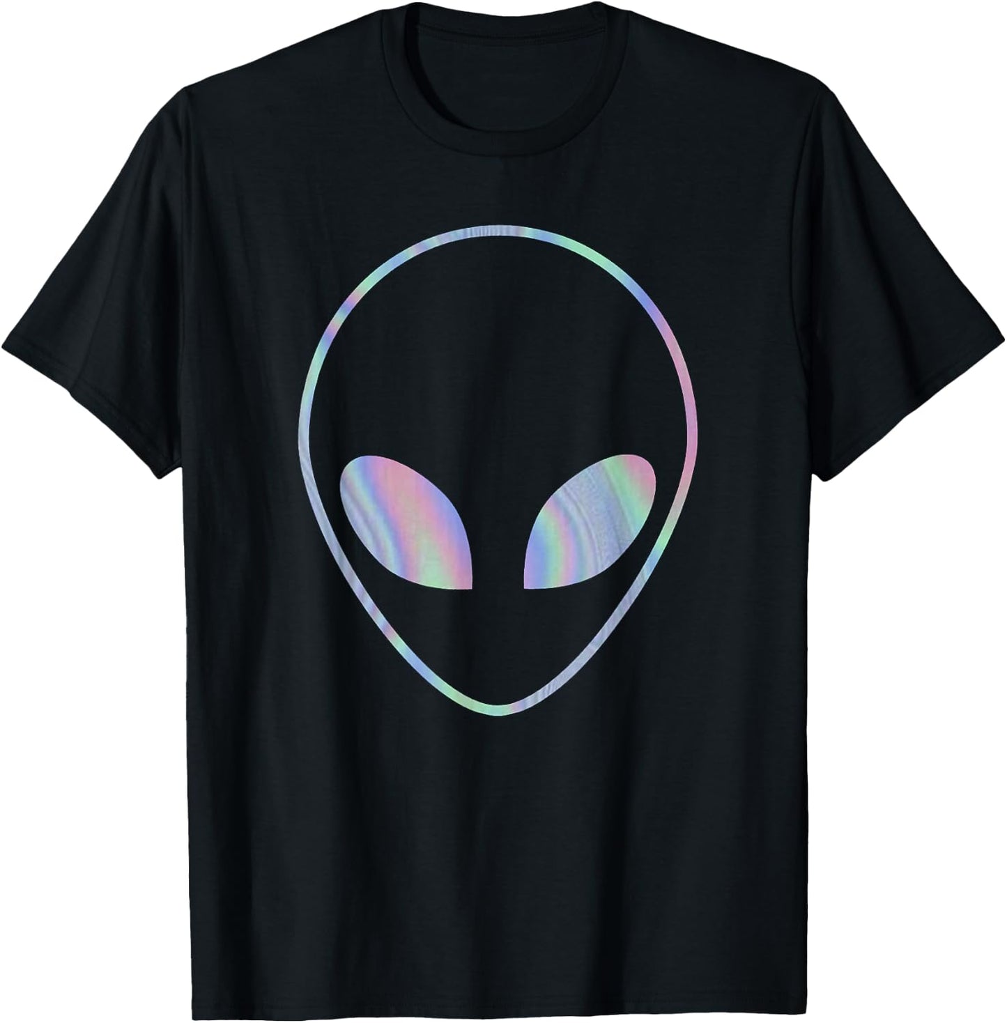 Trendy Alien Holographic Big Face T-Shirt - T-Shirt | Black