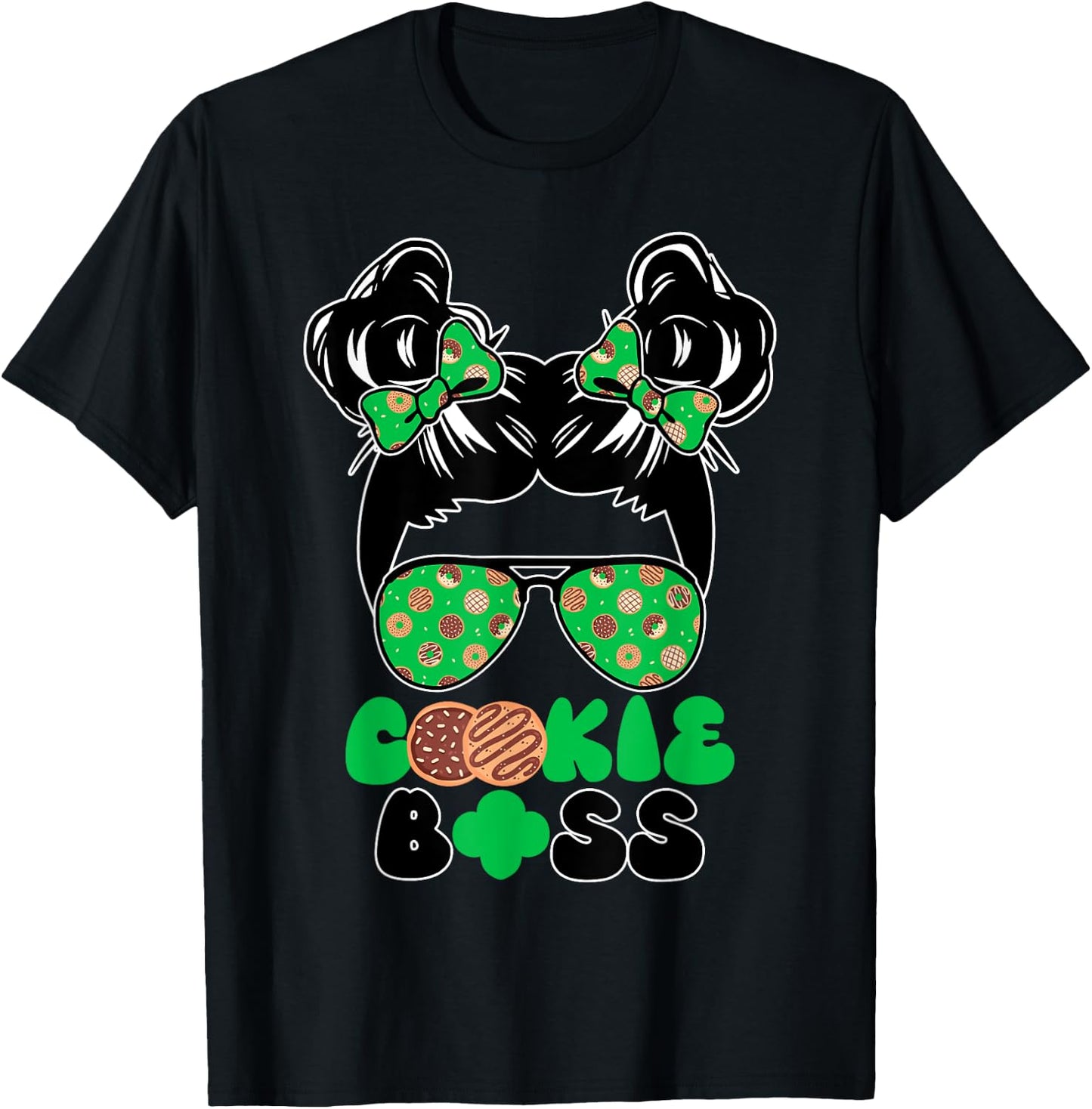 Cookie Boss Sunglasses Bow Hair Text Cookie Lovers Humor T-Shirt - T-Shirt | Black