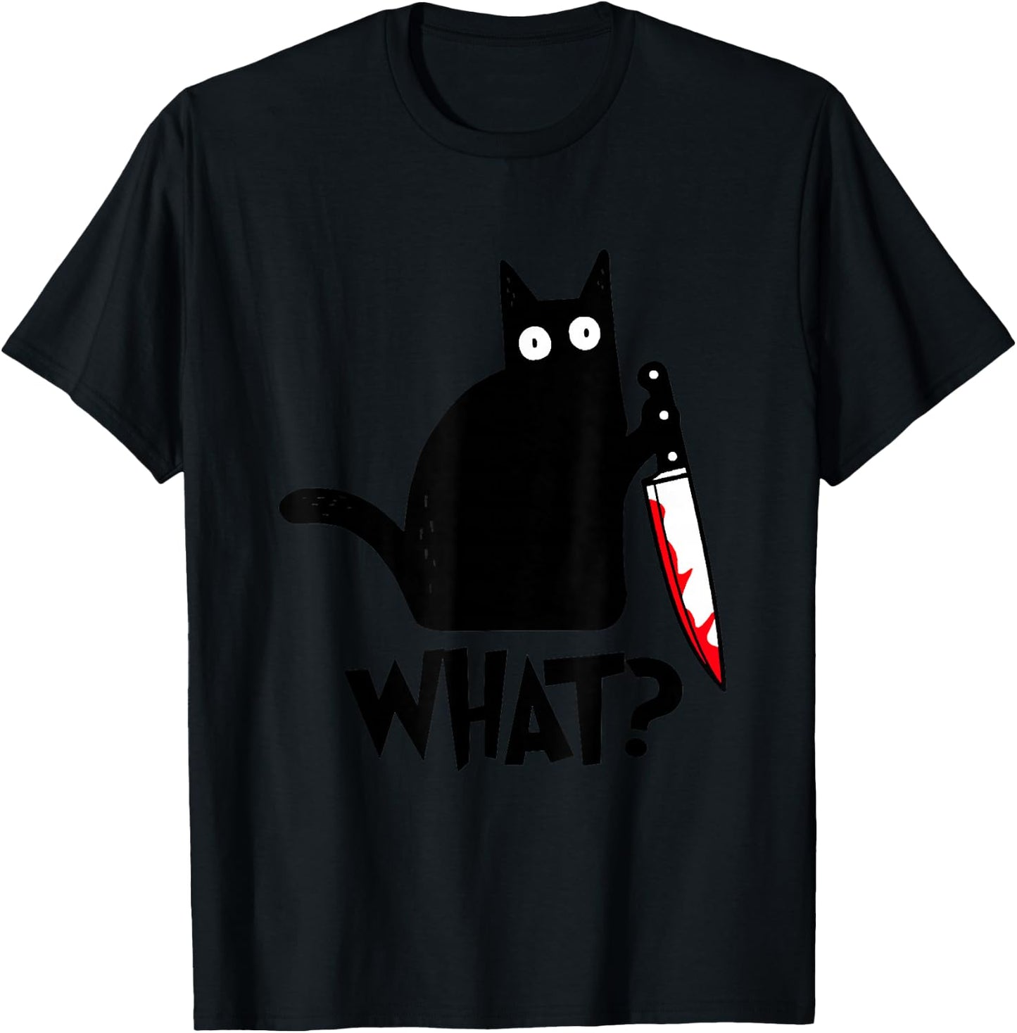 Cat What Funny Black Cat Shirt, Murderous Cat With Knife T-Shirt - T-Shirt | Black