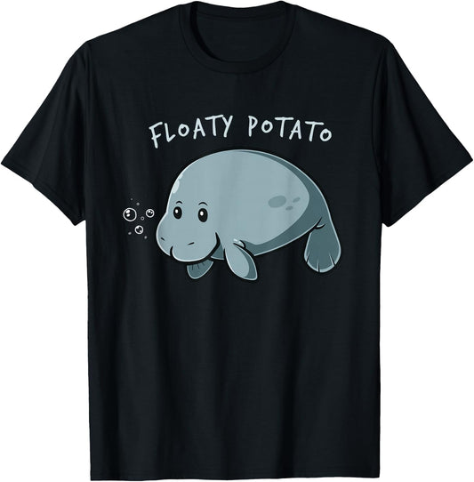 Flaoty Potato Manatee Funny Manati Manatee Chubby Mermaid T-Shirt - T-Shirt | Black