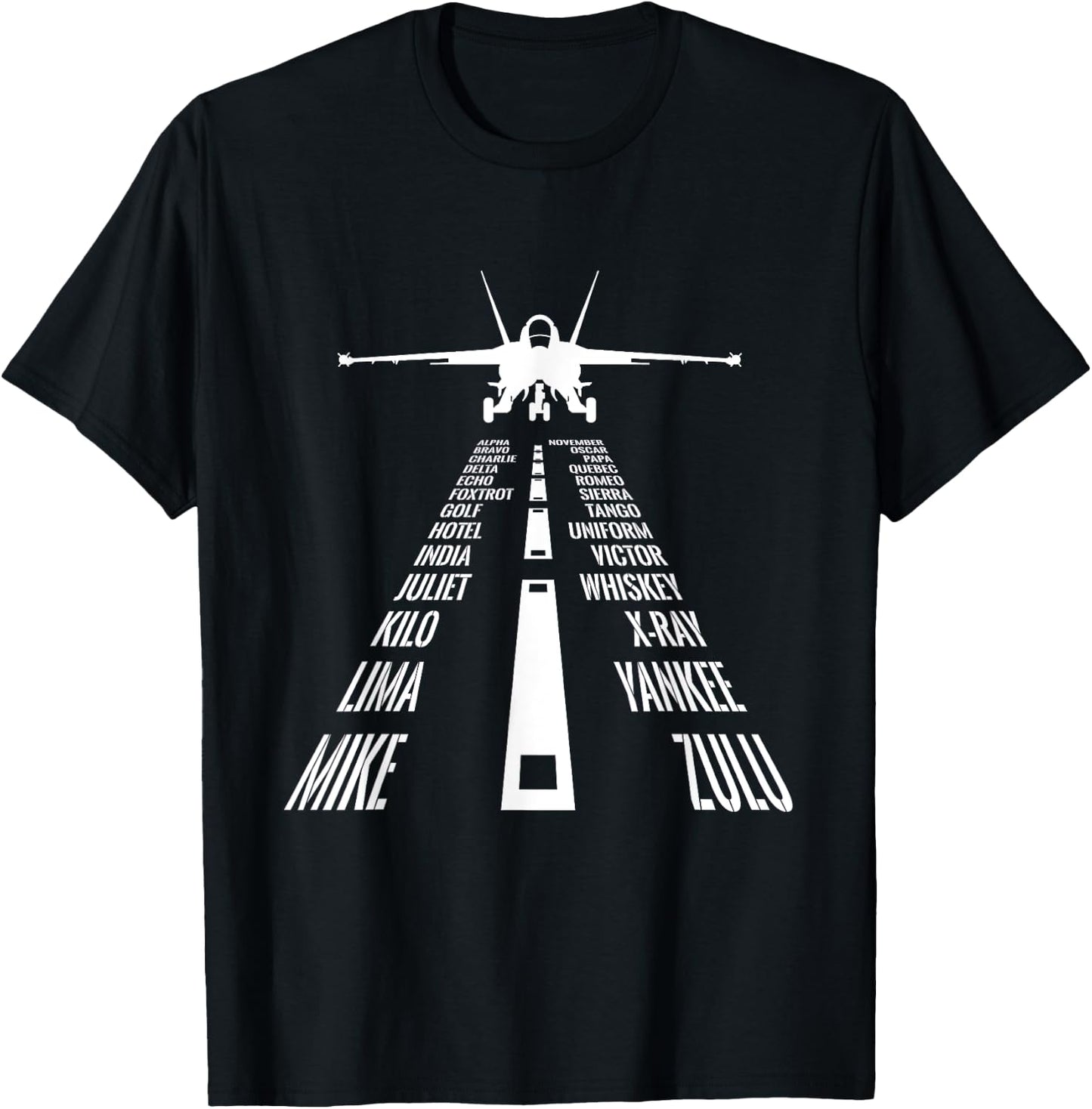 Flying F18 Hornet Pilot Landing Phonetic Alphabet Runway T-Shirt - T-Shirt | Black