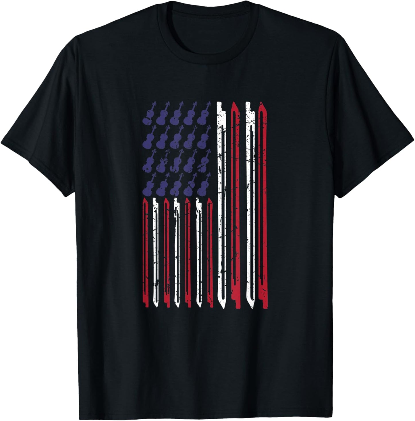 Violin Bow Music Musical Violinist USA American Flag Kids Men T-Shirt - T-Shirt | Black