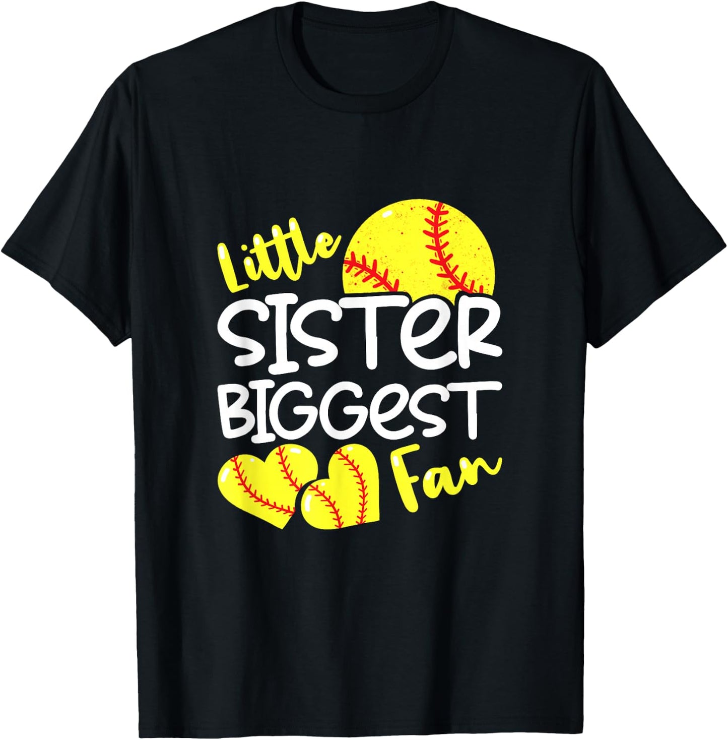 Softball Little Sister Biggest Fan Teen Girls T-Shirt - T-Shirt | Black