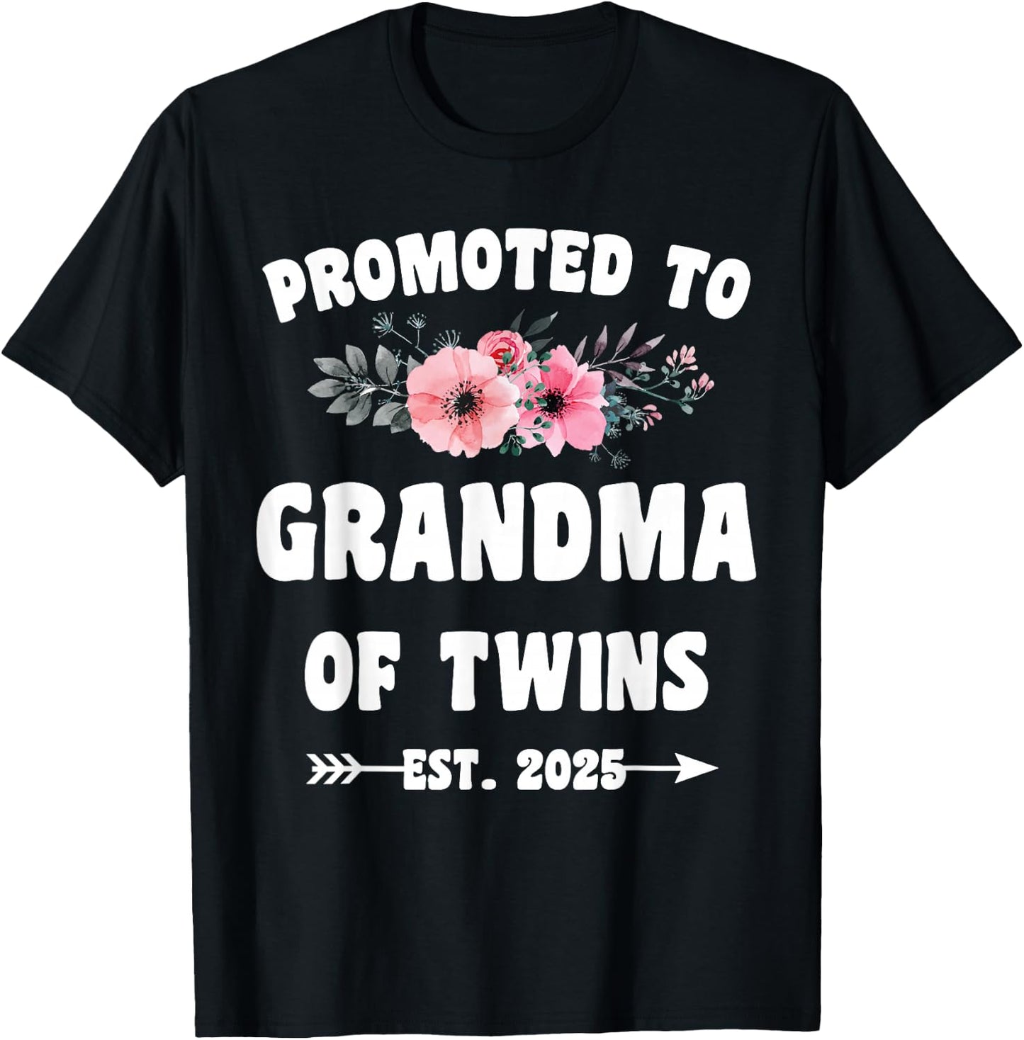 Promoted To Grandma Of Twins Est 2025 Pregnancy Announcement Black Women's Modern Casual Short Sleeve T-Shirt - T-Shirt | Black