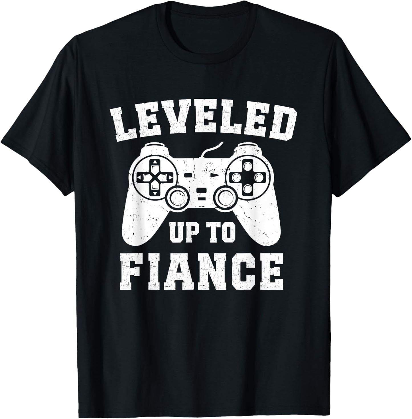 Leveled Up To Fiance Funny Gaming Matching Gamer Engagement T-Shirt - T-Shirt | Black