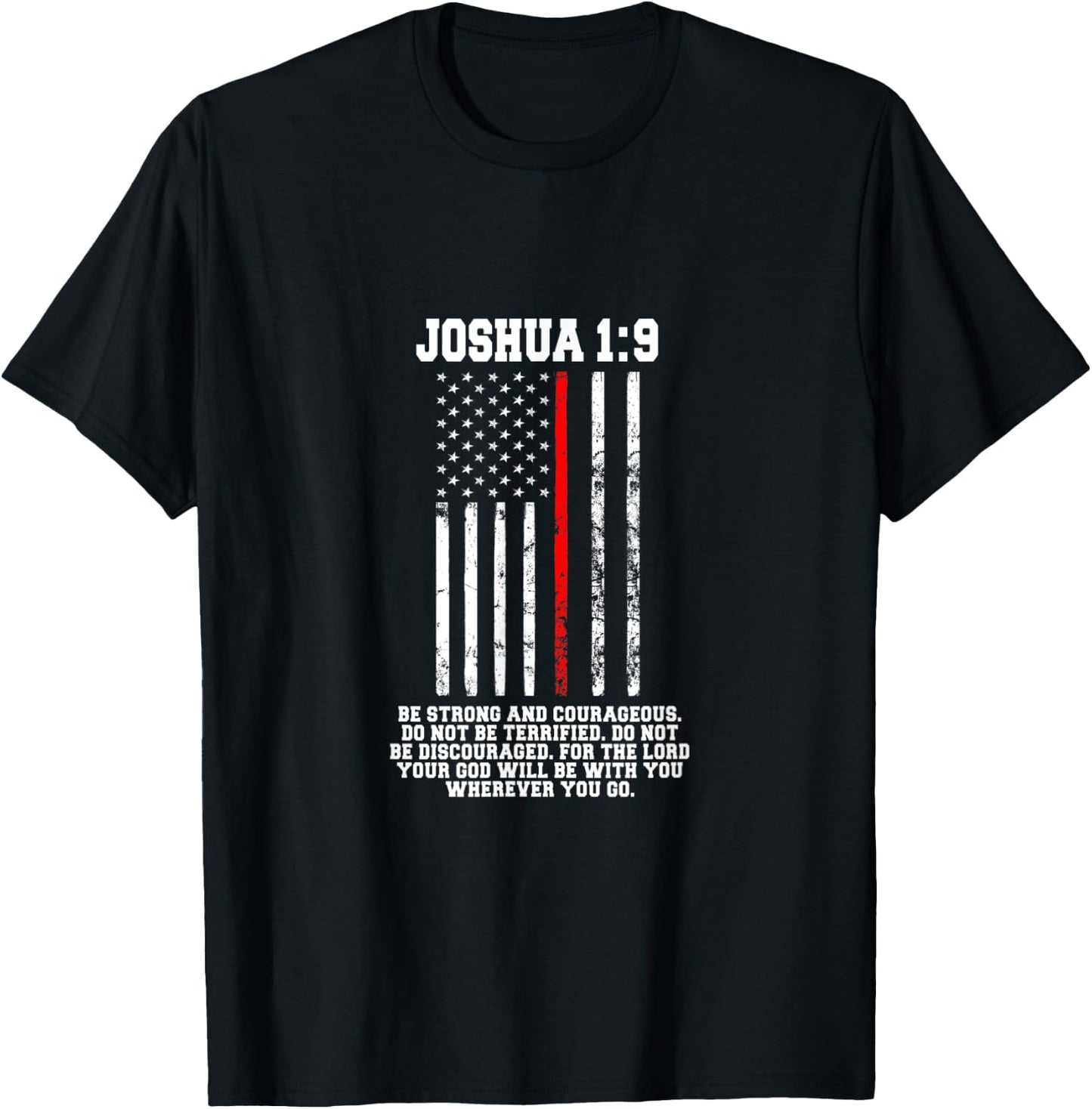 Thin Red Line Firefighter Bible Verse Christian T-Shirt - T-Shirt | Black