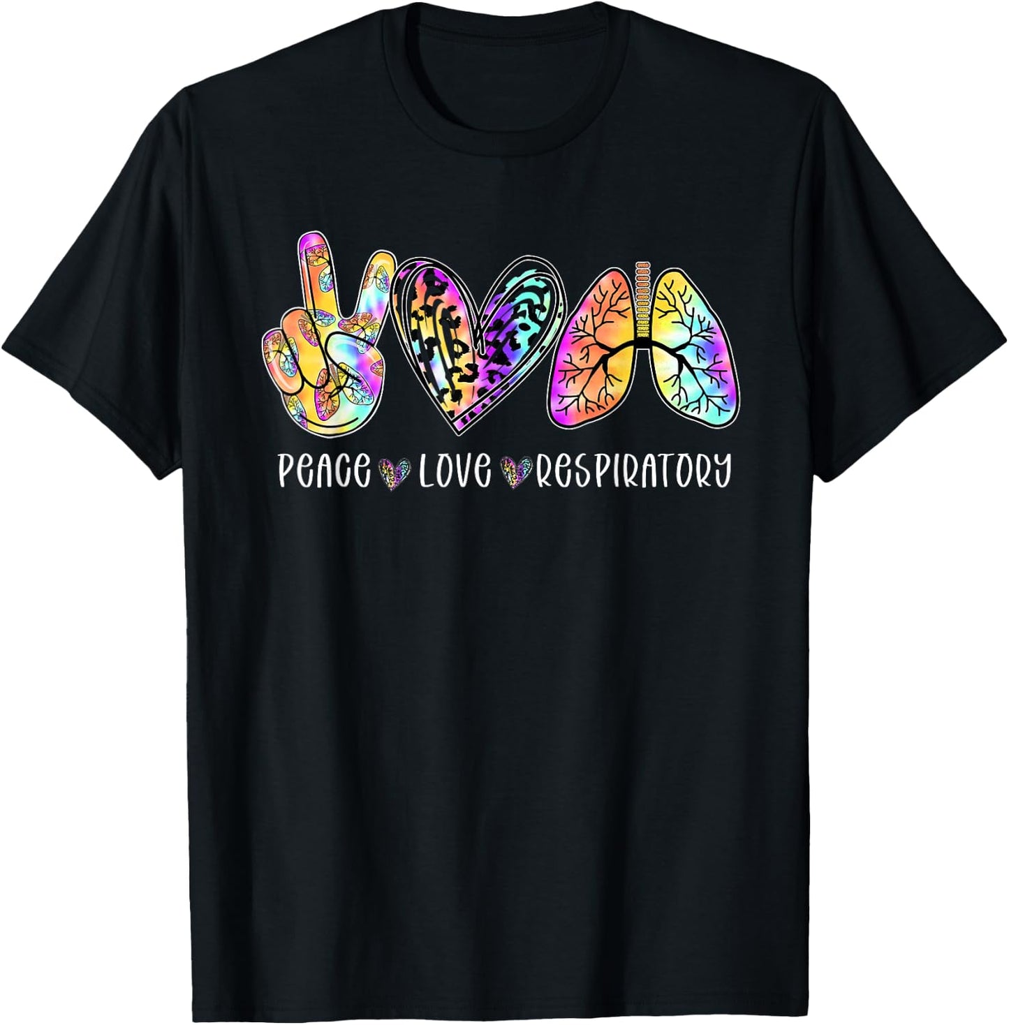 Peace Love Respiratory Therapist Respiratory Therapy T-Shirt - T-Shirt | Black