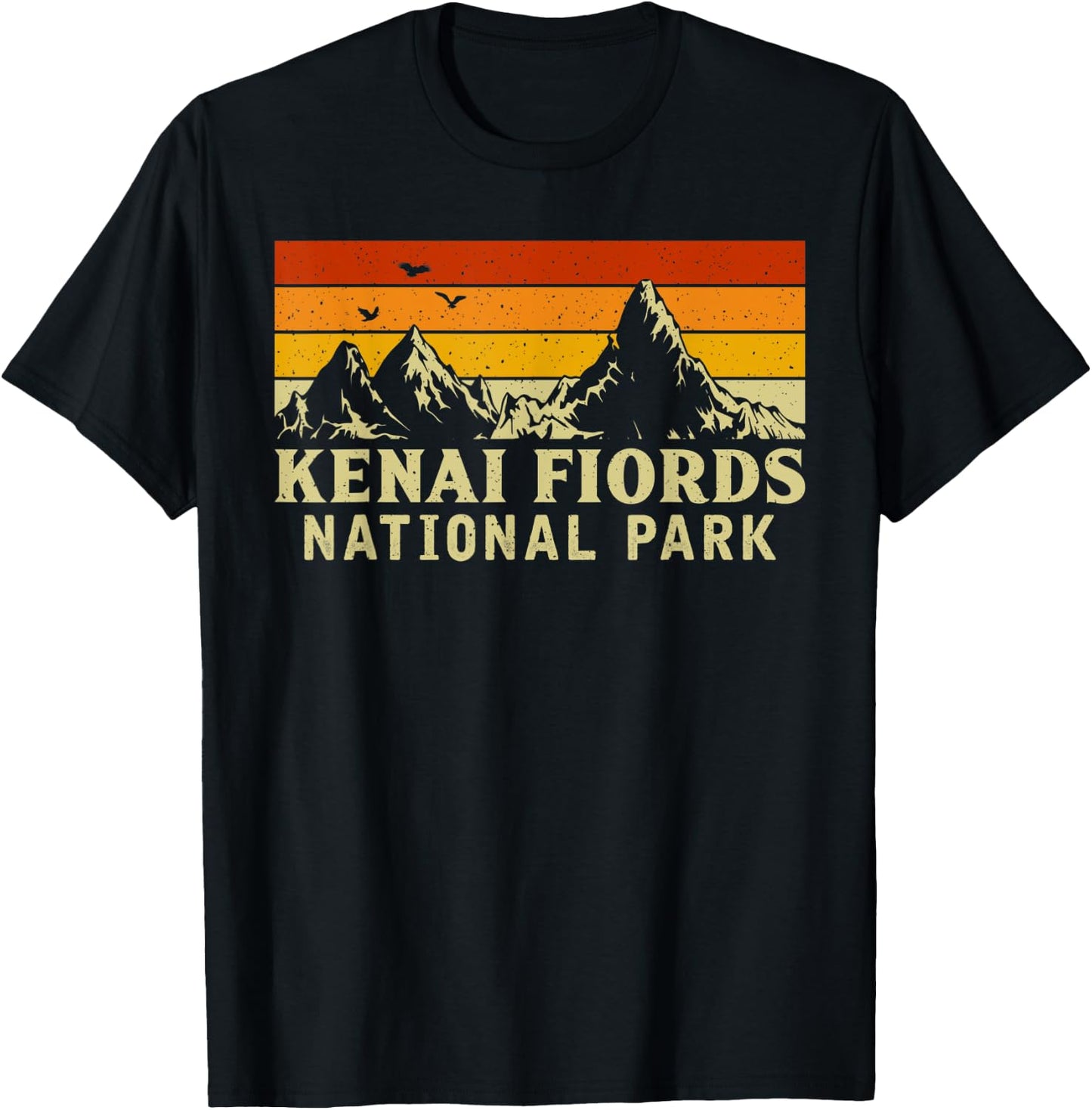 Vintage Retro Mountain Graphics Kenai Fiords National Park T-Shirt - T-Shirt | Black