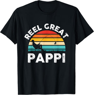 Fishermen Reel Great Pappi Vintage Fishing Father’s Day T-Shirt - T-Shirt | Black