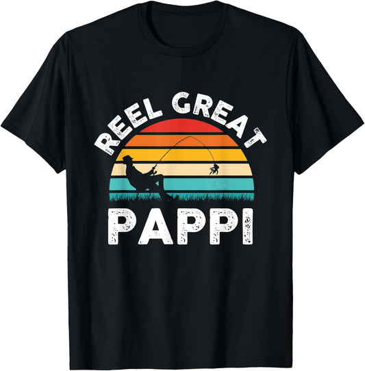 Fishermen Reel Great Pappi Vintage Fishing Father’s Day T-Shirt - T-Shirt | Black