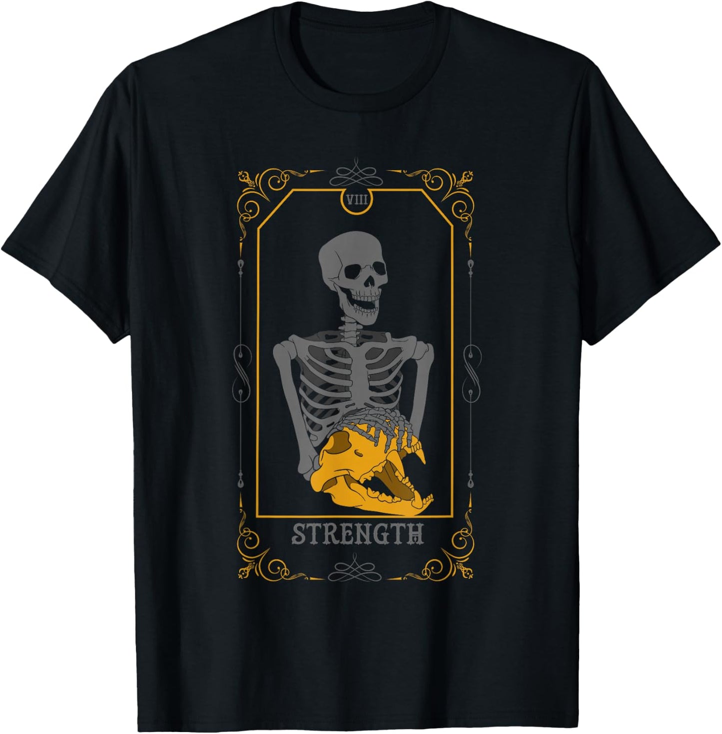 Strength Arcana Tarot Card Goth Skeleton Witchcraft T-Shirt - T-Shirt | Black