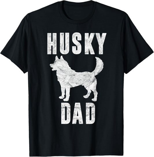 Vintage Husky Dad Gift Dog Daddy Siberian Huskies Father T-Shirt - T-Shirt | Black