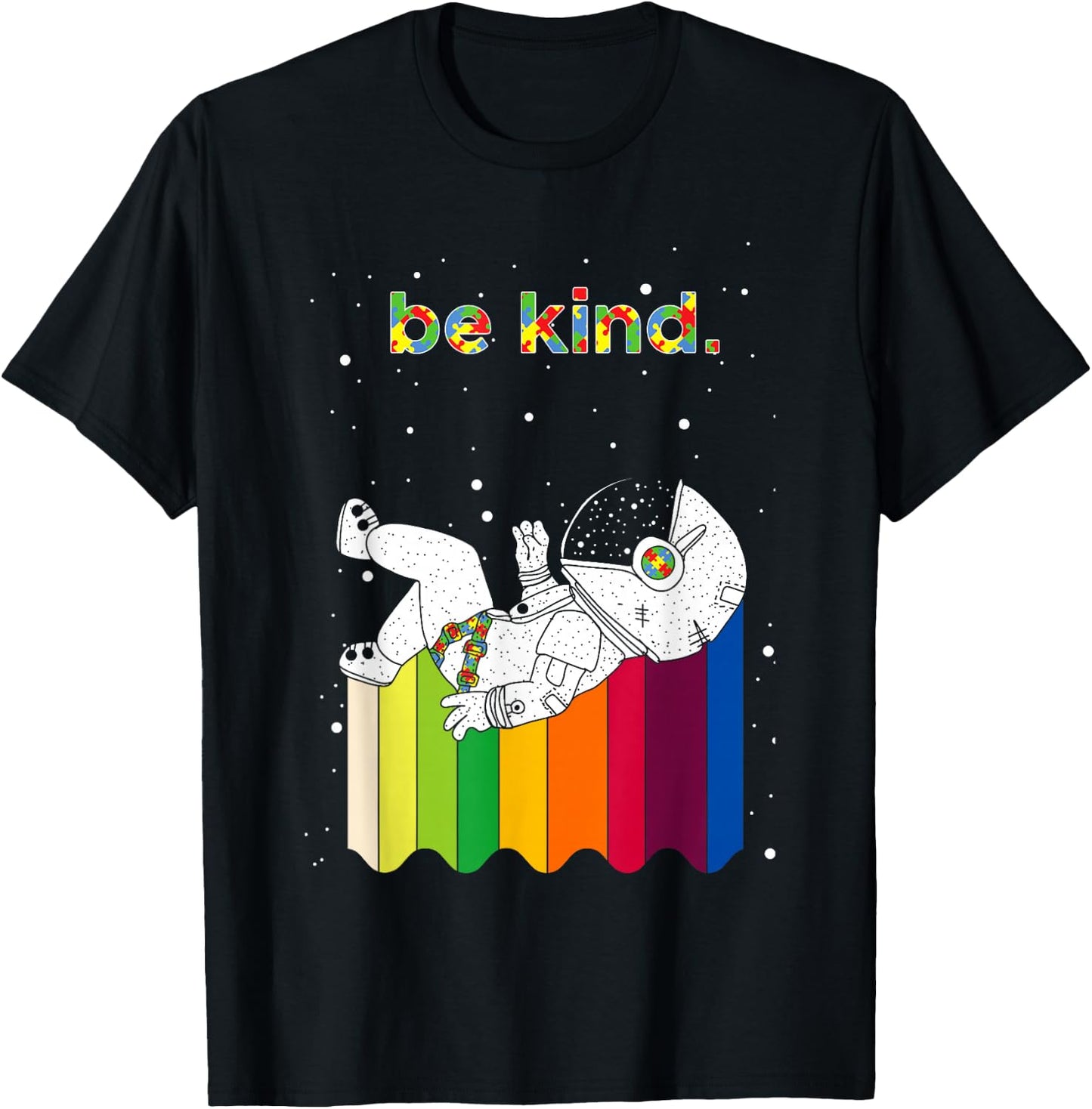 Astronaut Be Kind Autism - Astronaut Rainbow Kindness T-Shirt - T-Shirt | Black