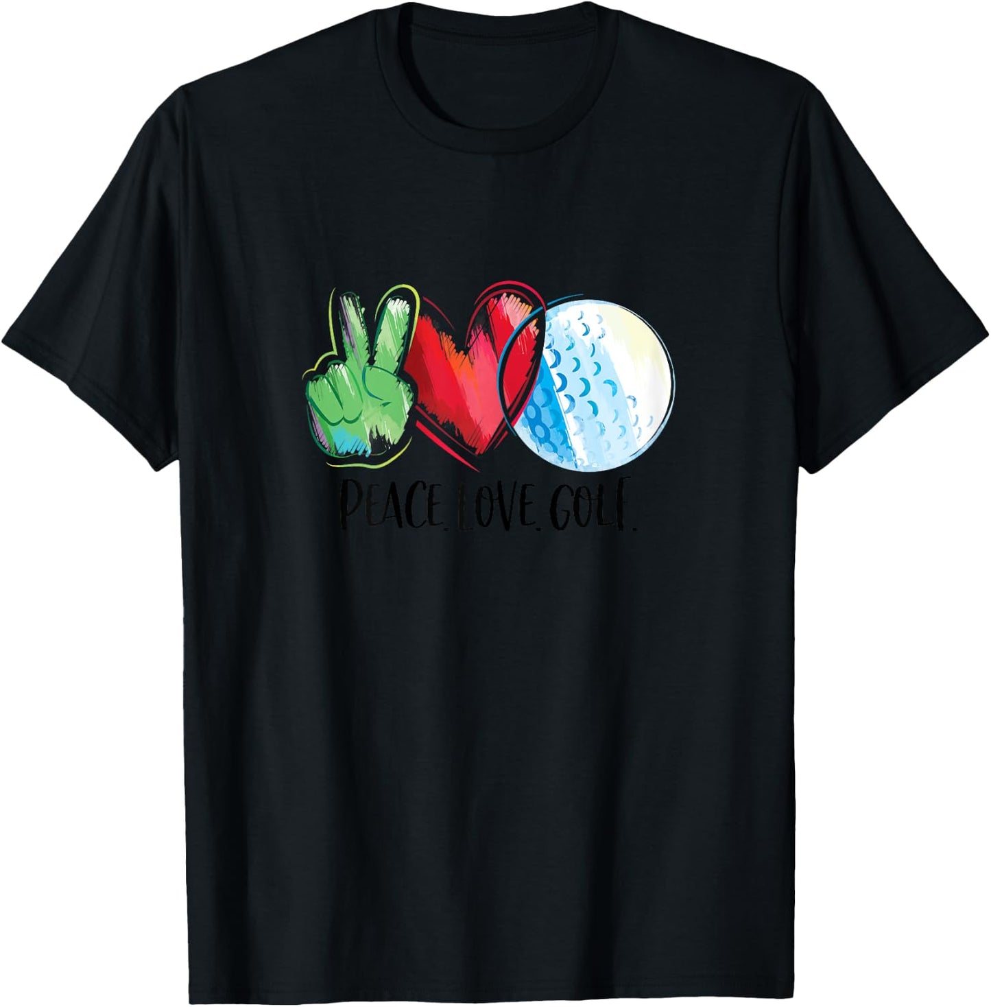 Golf Player Golfing Golf Club Peace Love Golf T-Shirt - T-Shirt | Black