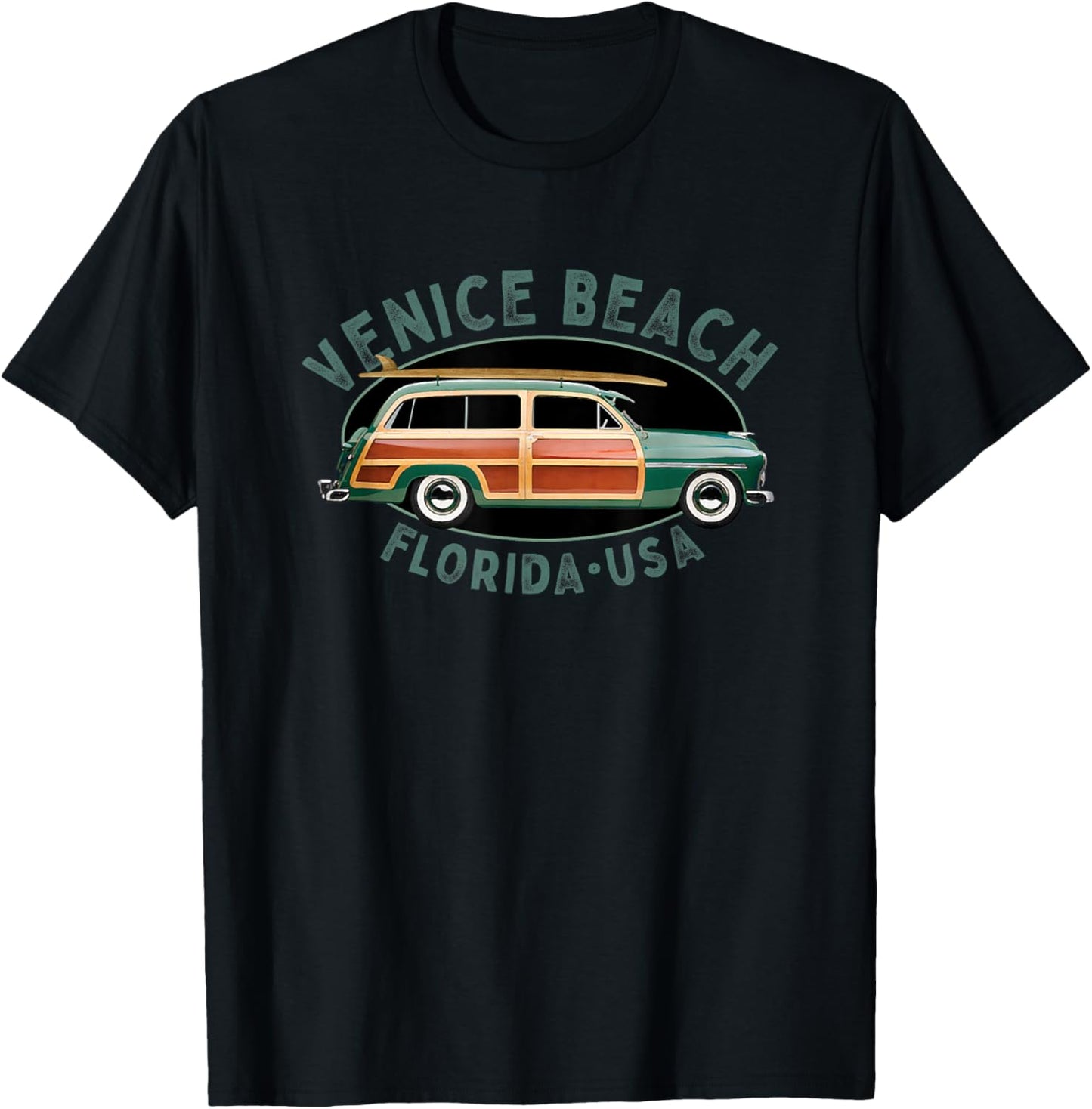 Venice Beach Florida Vintage Surfing Design Women Girls Kids T-Shirt - T-Shirt | Black