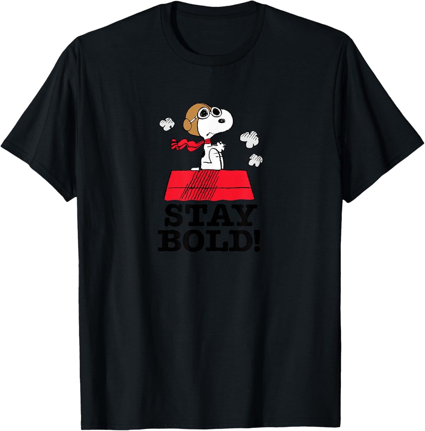 Peanuts - Snoopy Flying Ace Stay Bold Dog House T-Shirt - T-Shirt | Black