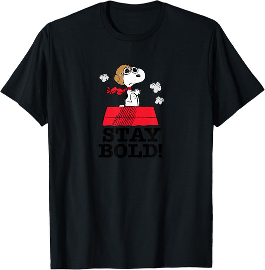Peanuts - Snoopy Flying Ace Stay Bold Dog House T-Shirt - T-Shirt | Black