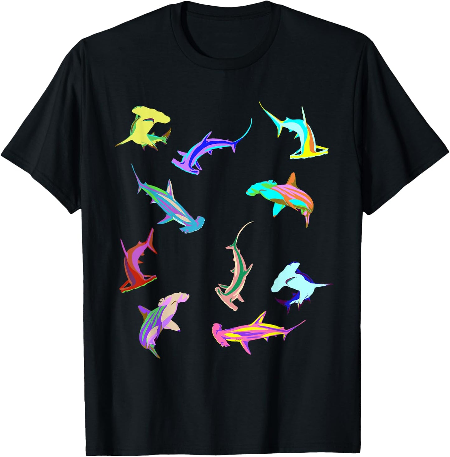 Colourful Hammerhead Sharks T-Shirt - T-Shirt | Black