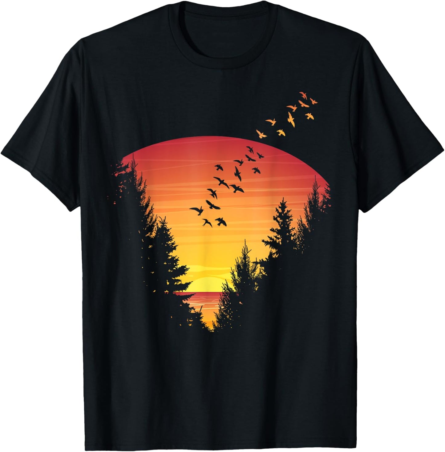 Sunset Forest Nature Pine Tree Camping Summer Outdoor Travel Men Women Kids T-Shirt - T-Shirt | Black