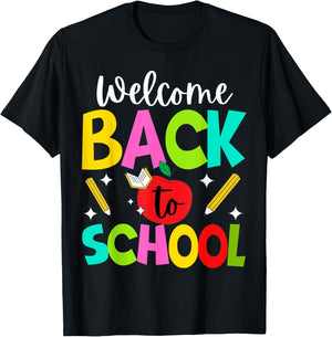 Welcome Back to School 2024 Cute Teachers Students First Day T-Shirt - T-Shirt | Black