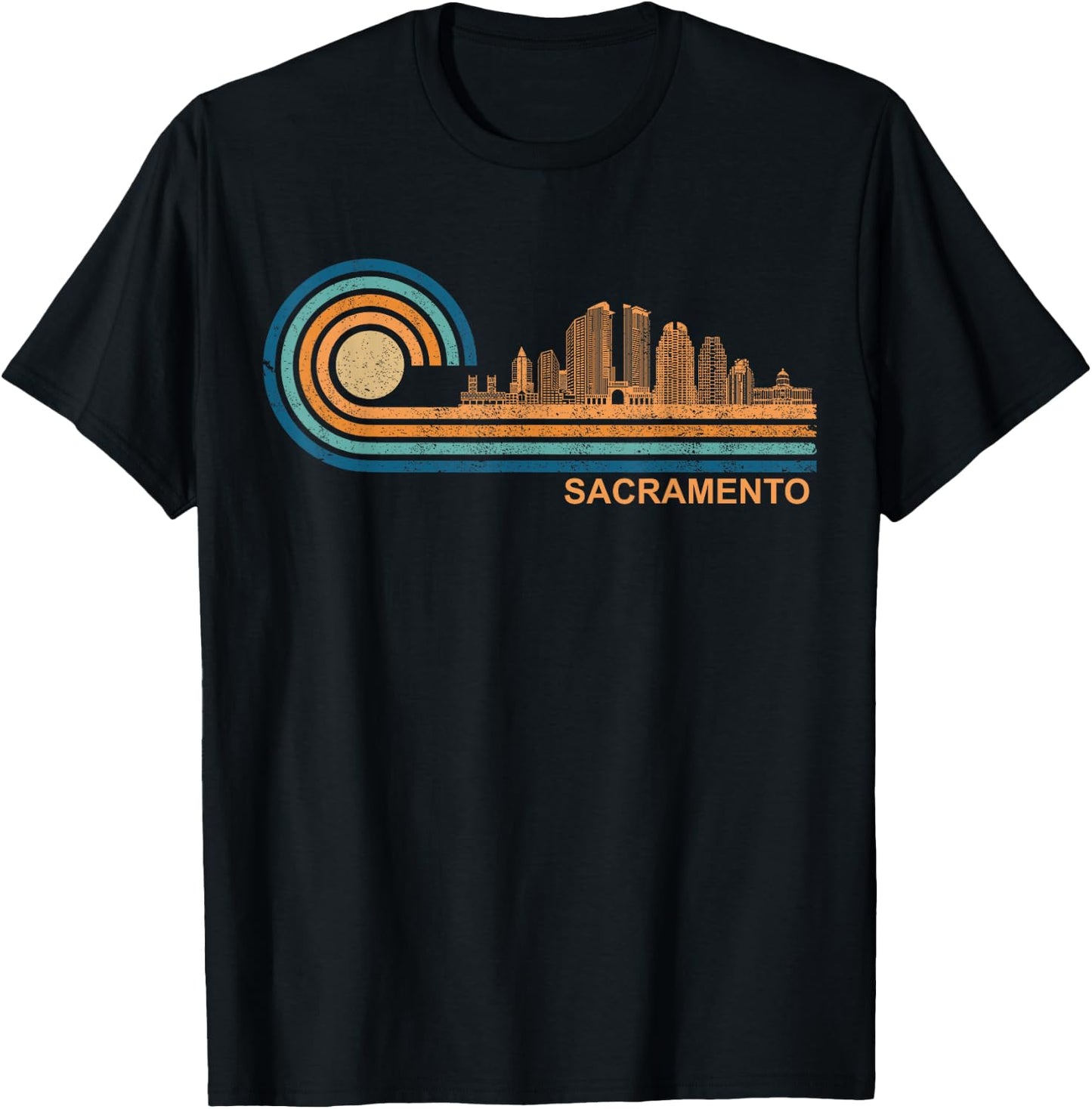 Sacramento Skyline Retro Sacramento Fan CA Sacramento T-Shirt - T-Shirt | Black
