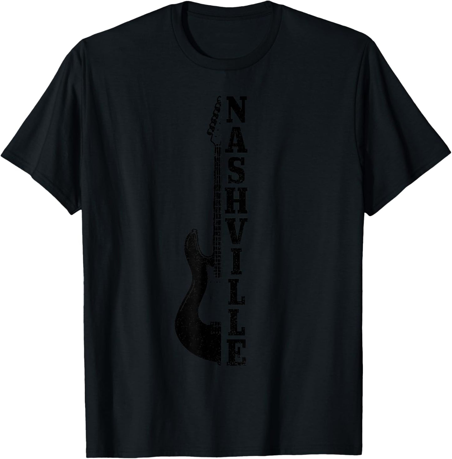 Nashville Tennessee Vintage Country Music City Guitar T-Shirt - T-Shirt | Black