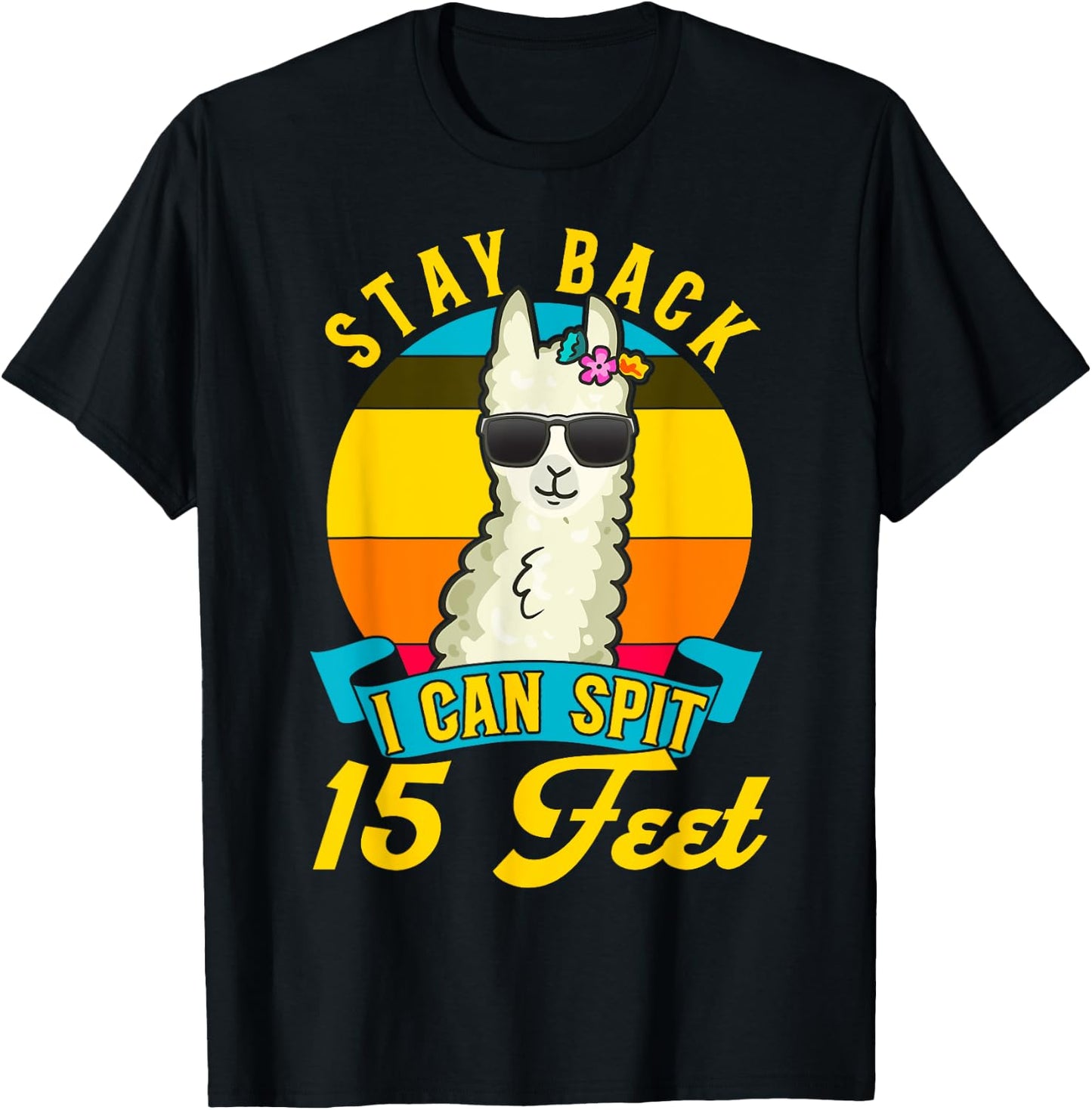 Cute Llama Lover Warning Careful Stay Back I Spit 15 Feet T-Shirt - T-Shirt | Black