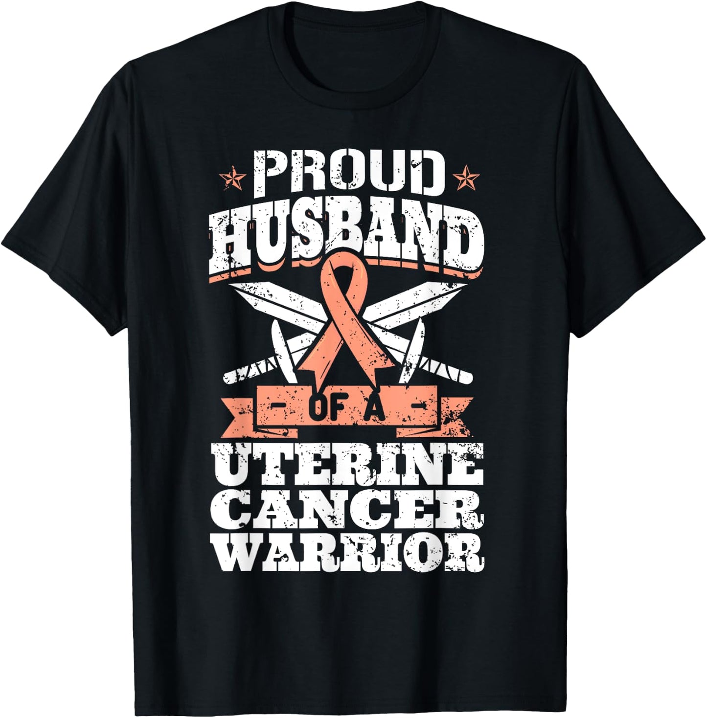 Proud Husband Of A Uterine Cancer Warrior Awareness Ribbon T-Shirt - T-Shirt | Black