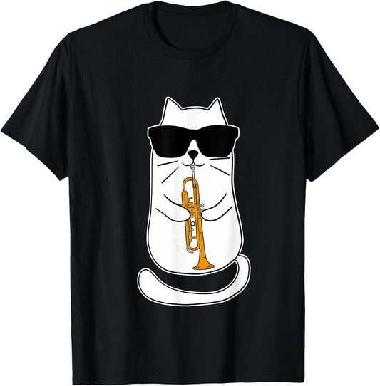 Trumpet Cat Funny Trumpet Player T-Shirt - T-Shirt | Black