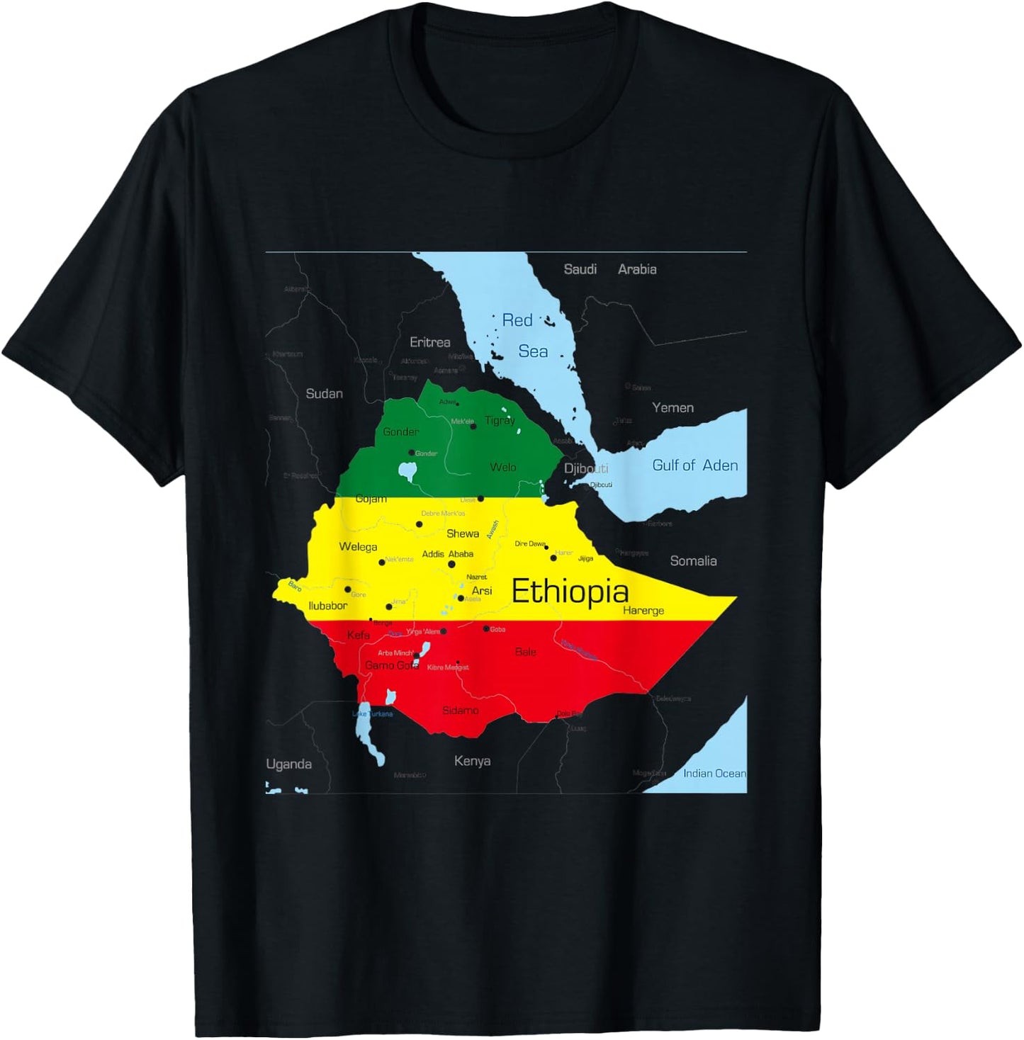 Ethiopia Map. Ethiopian Habesha Flag, Location and Pride T-Shirt - T-Shirt | Black