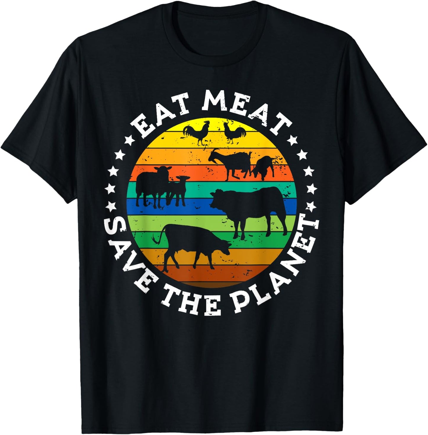 EAT MEAT SAVE THE PLANET Vintage Retro Original Design T-Shirt - T-Shirt | Black