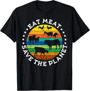 EAT MEAT SAVE THE PLANET Vintage Retro Original Design T-Shirt - T-Shirt | Black
