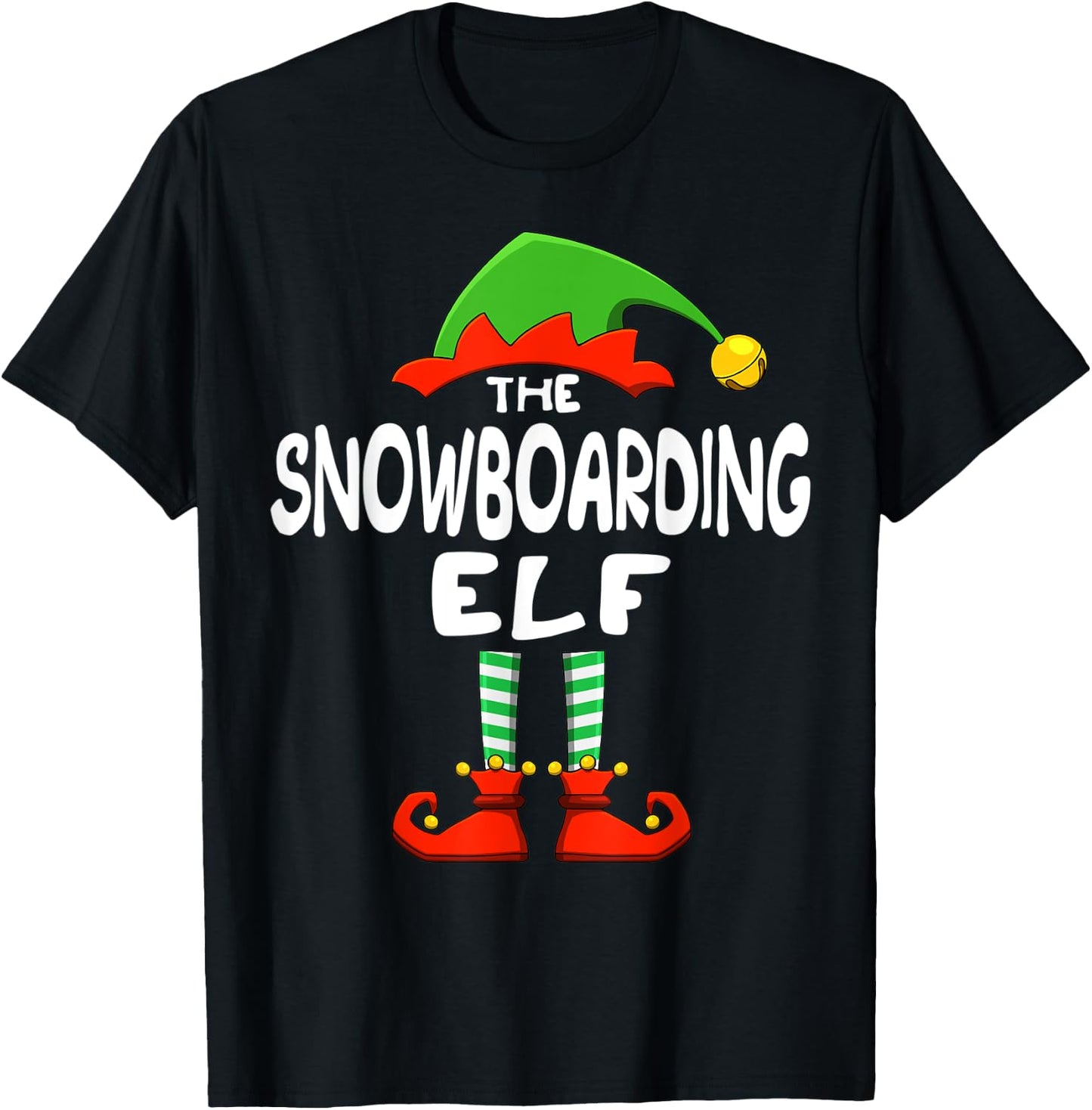 The Snowboarding Elf Funny Matching Family Christmas T-Shirt - T-Shirt | Black