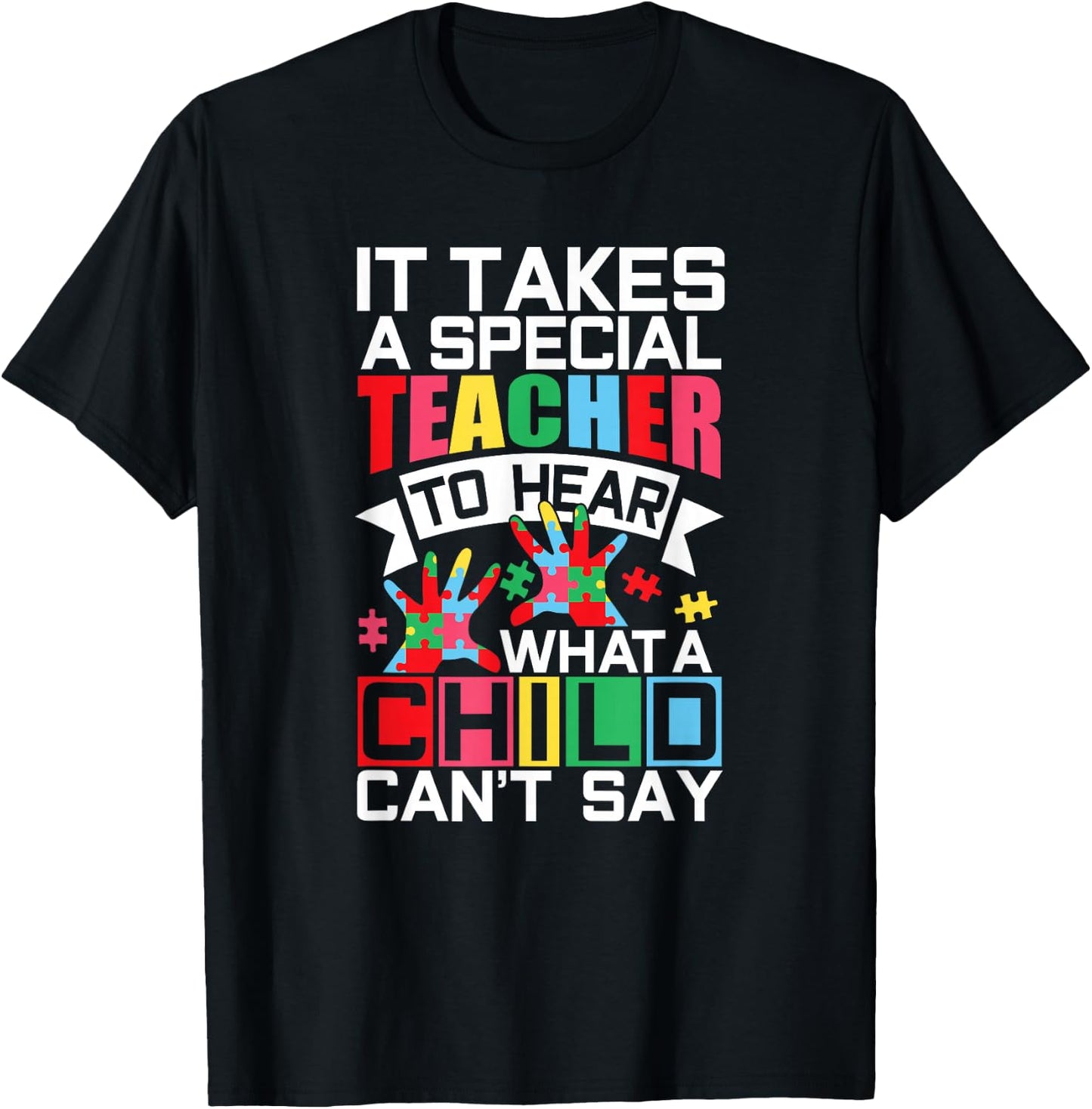 Autism Teacher Puzzle Piece Special Child Autistic T-Shirt - T-Shirt | Black