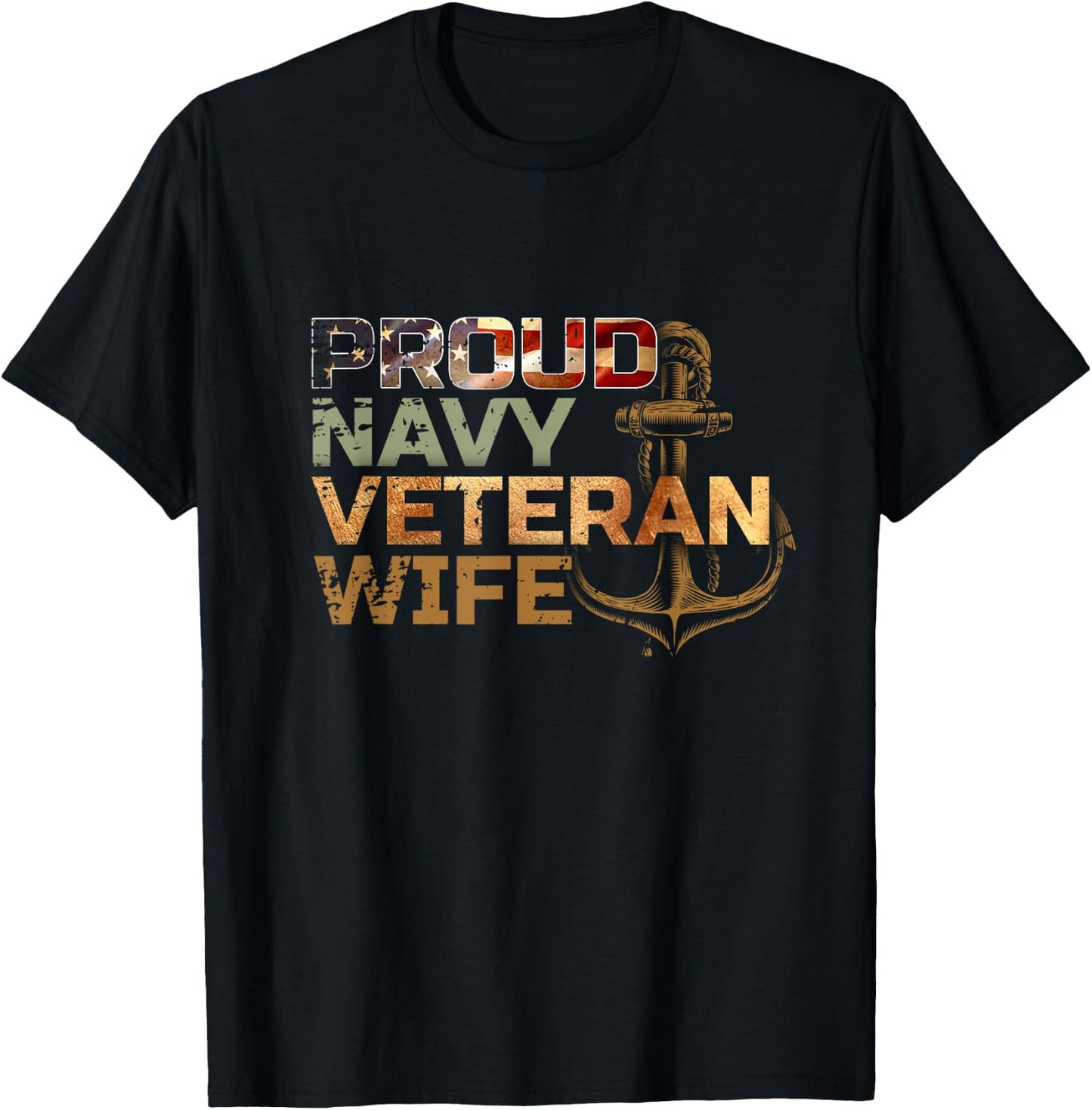 Proud Veteran's Wife USA American Flag Patriotic T-Shirt - T-Shirt | Black