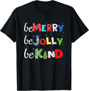 Be Merry Be Jolly Be Kind Christmas Tree Family Christmas T-Shirt - T-Shirt | Black