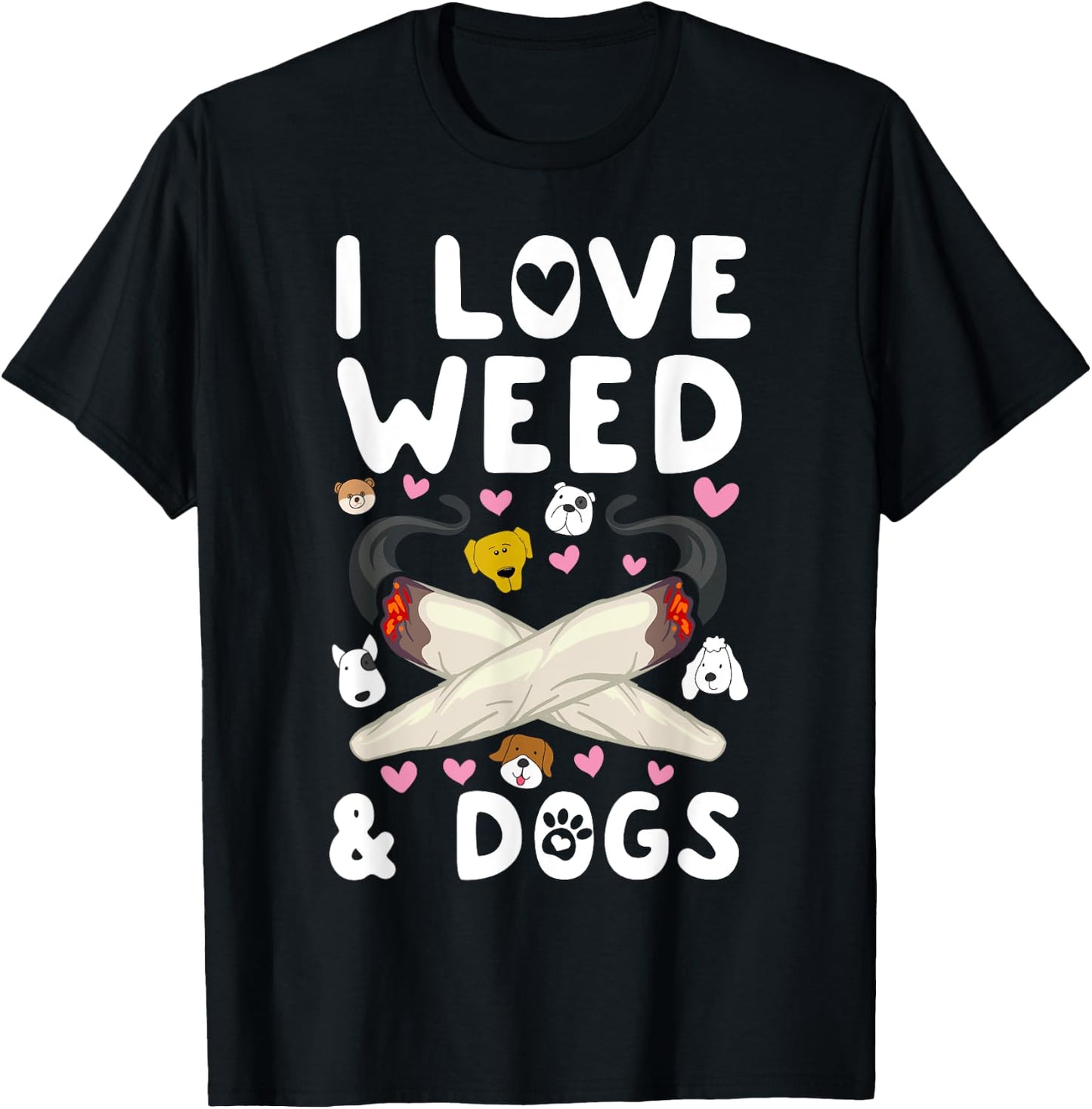 I Love Weed & Dogs Marijuana Cannabis Canine Reefer Gift Men Women T-Shirt - T-Shirt | Black
