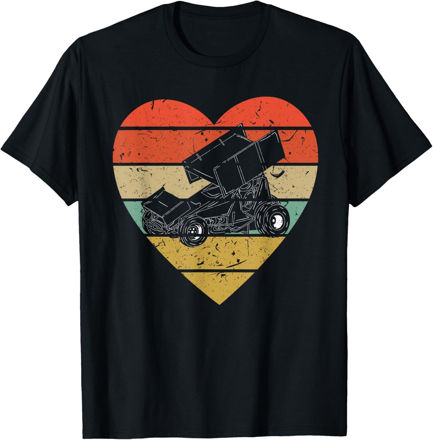 Sprint Car Racing Vintage Design Retro Racer Heart Sport Fan T-Shirt - T-Shirt | Black