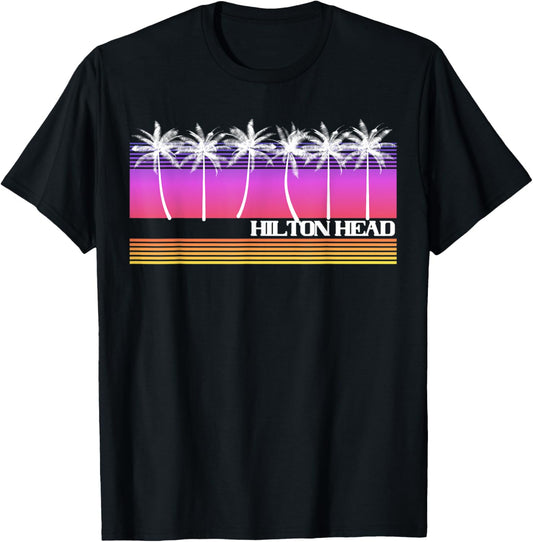 Hilton Head South Carolina Island Retro Vintage Beach Sunset T-Shirt - T-Shirt | Black