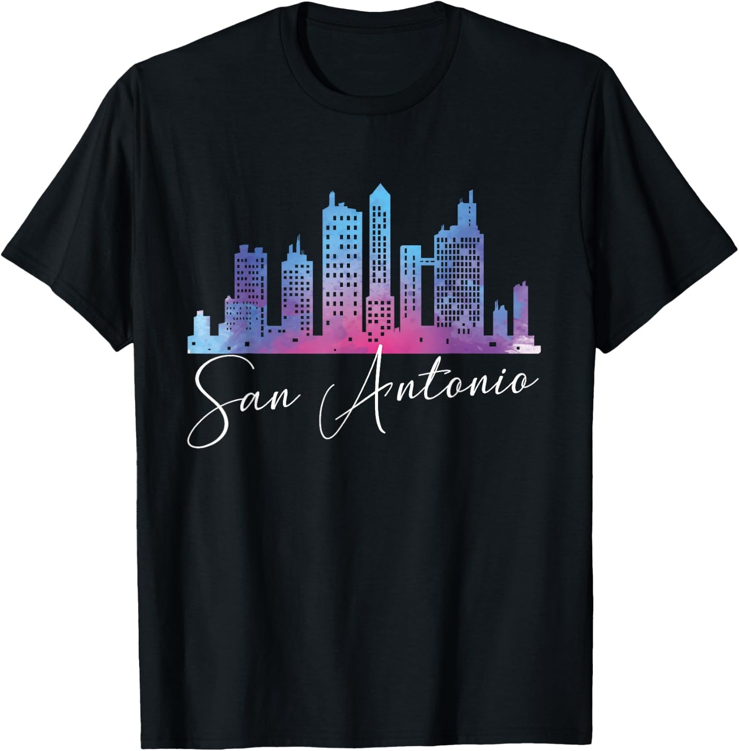 San Antonio Watercolor Skyline Texas State T-Shirt - T-Shirt | Black