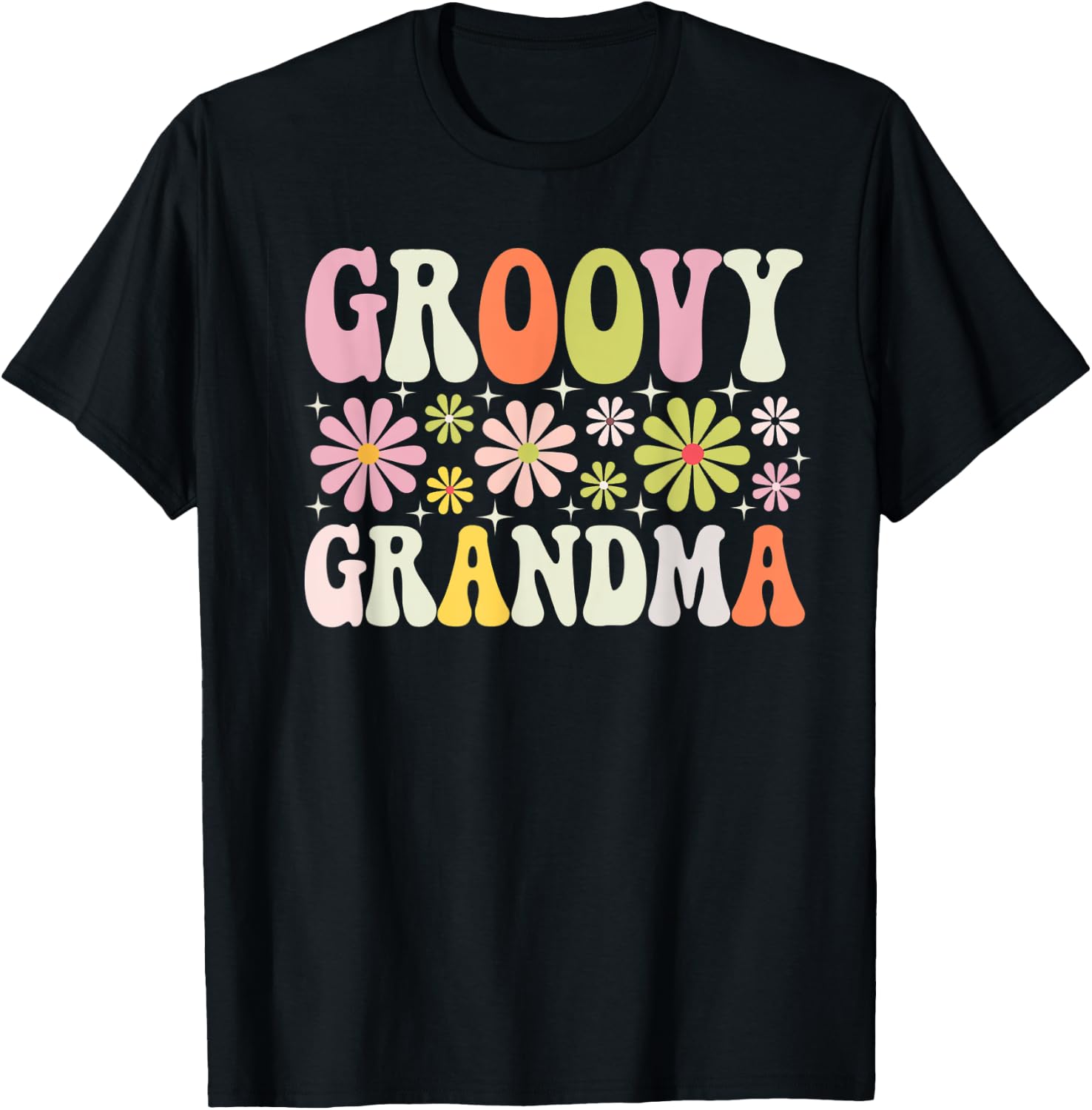 Groovy Grandma Floral Hippie Flower Graphic Grandmother T-Shirt - T-Shirt | Black