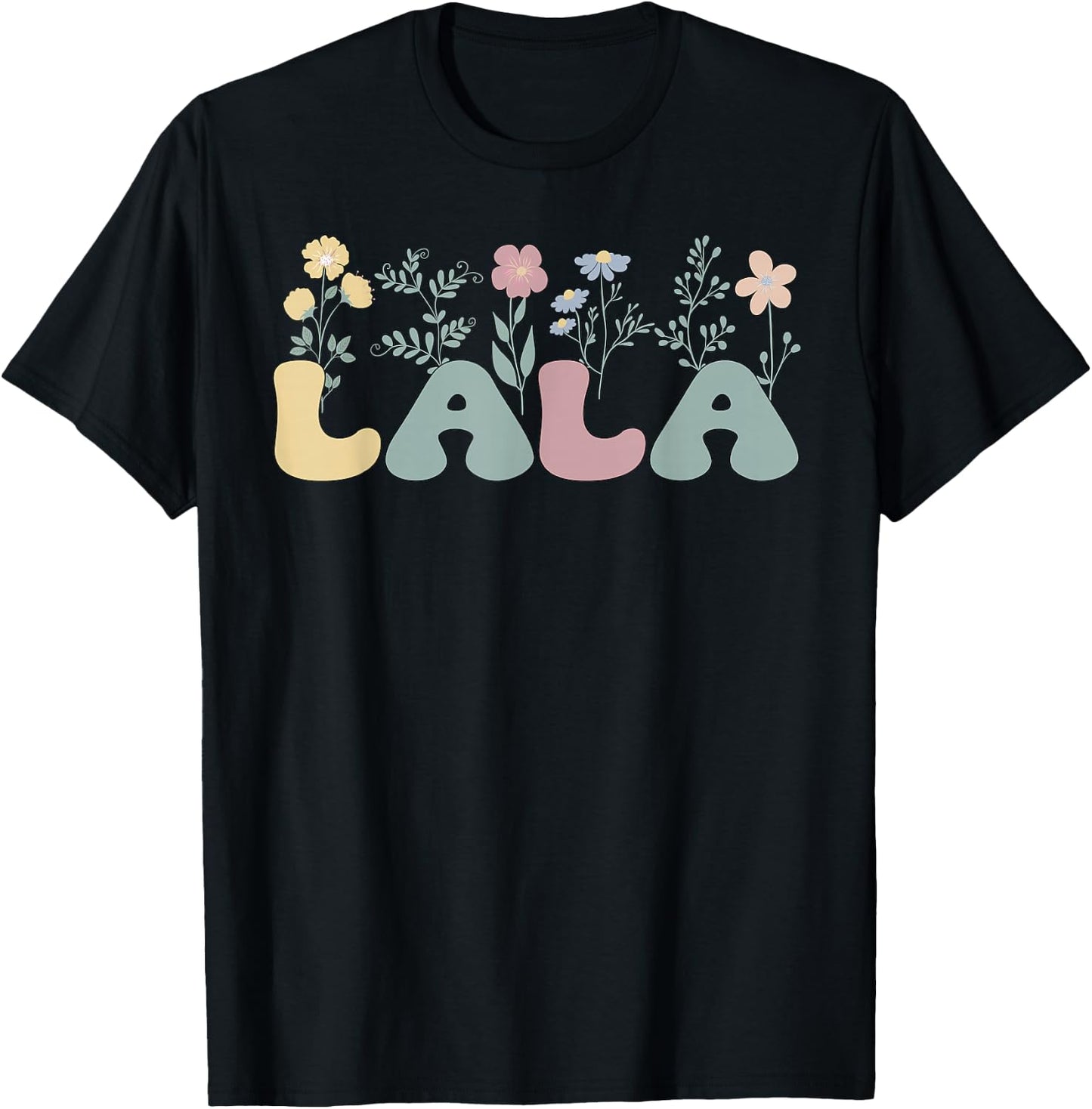 Groovy Lala Grandmother Flowers Lala Grandma T-Shirt - T-Shirt | Black